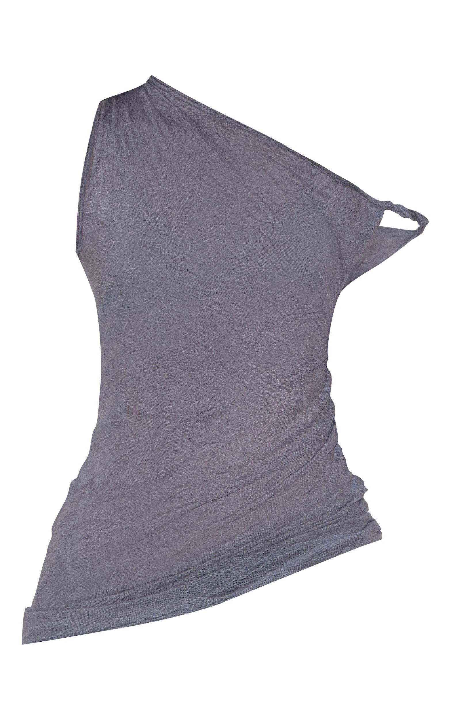 Charcoal Crinkle Mesh Twist Sleeve Detail Long Top Product Image