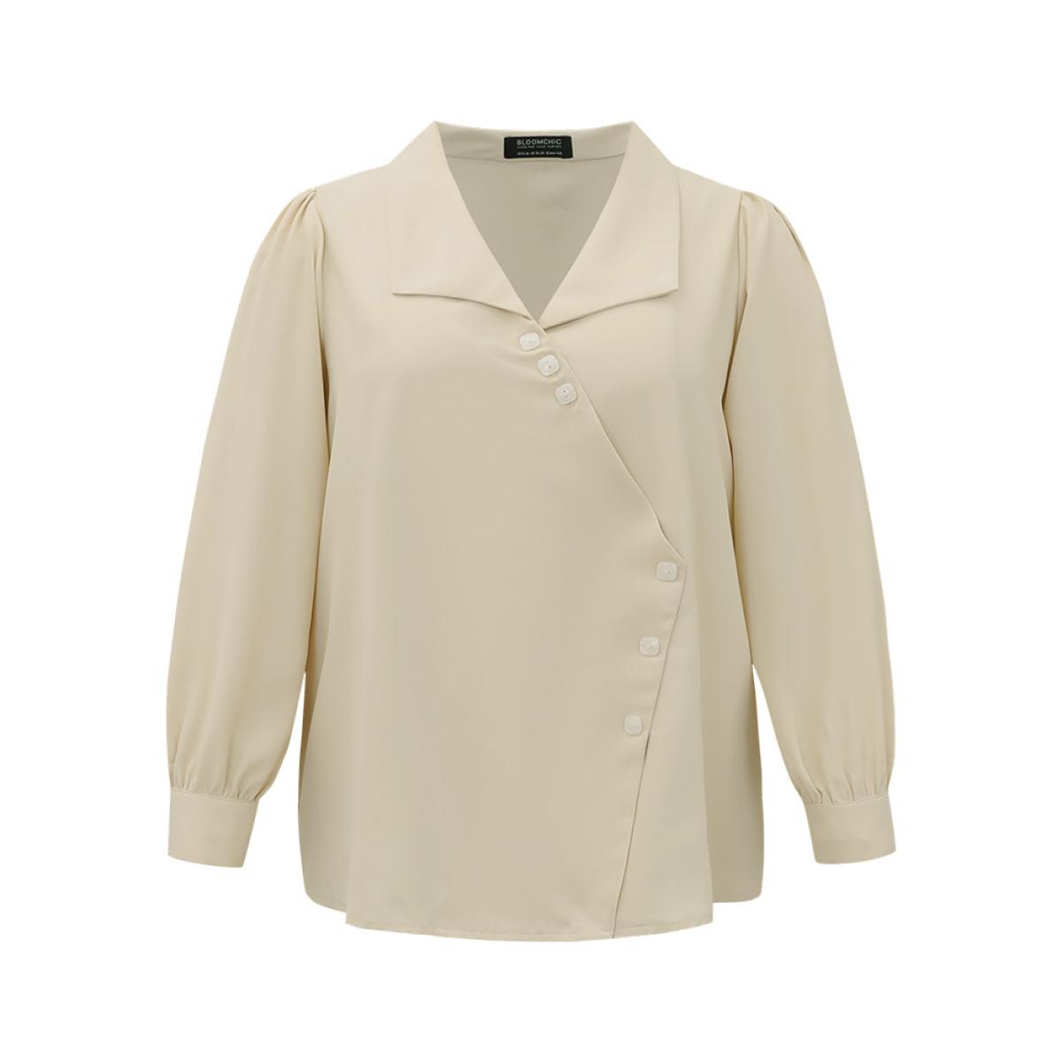 Plus Size Apricot Lapel Collar Asymmetrical Button Up Blouse Women Office Long Sleeve Lapel Collar Office Blouses BloomChic 14-16/1X Product Image