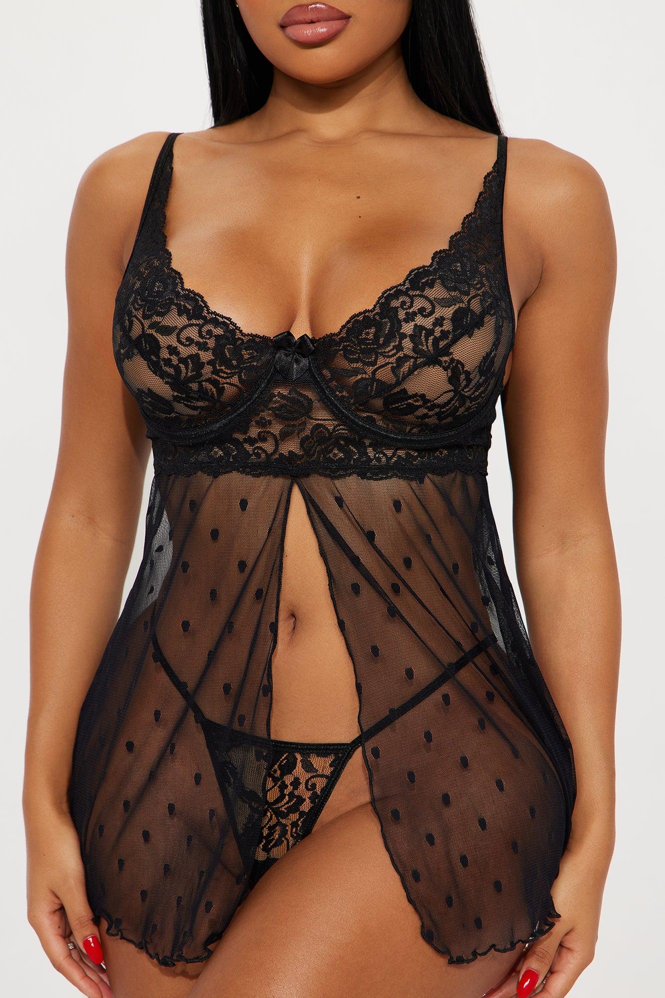Sweet Tease Mesh Lace Flyaway Babydoll - Black Female Product Image