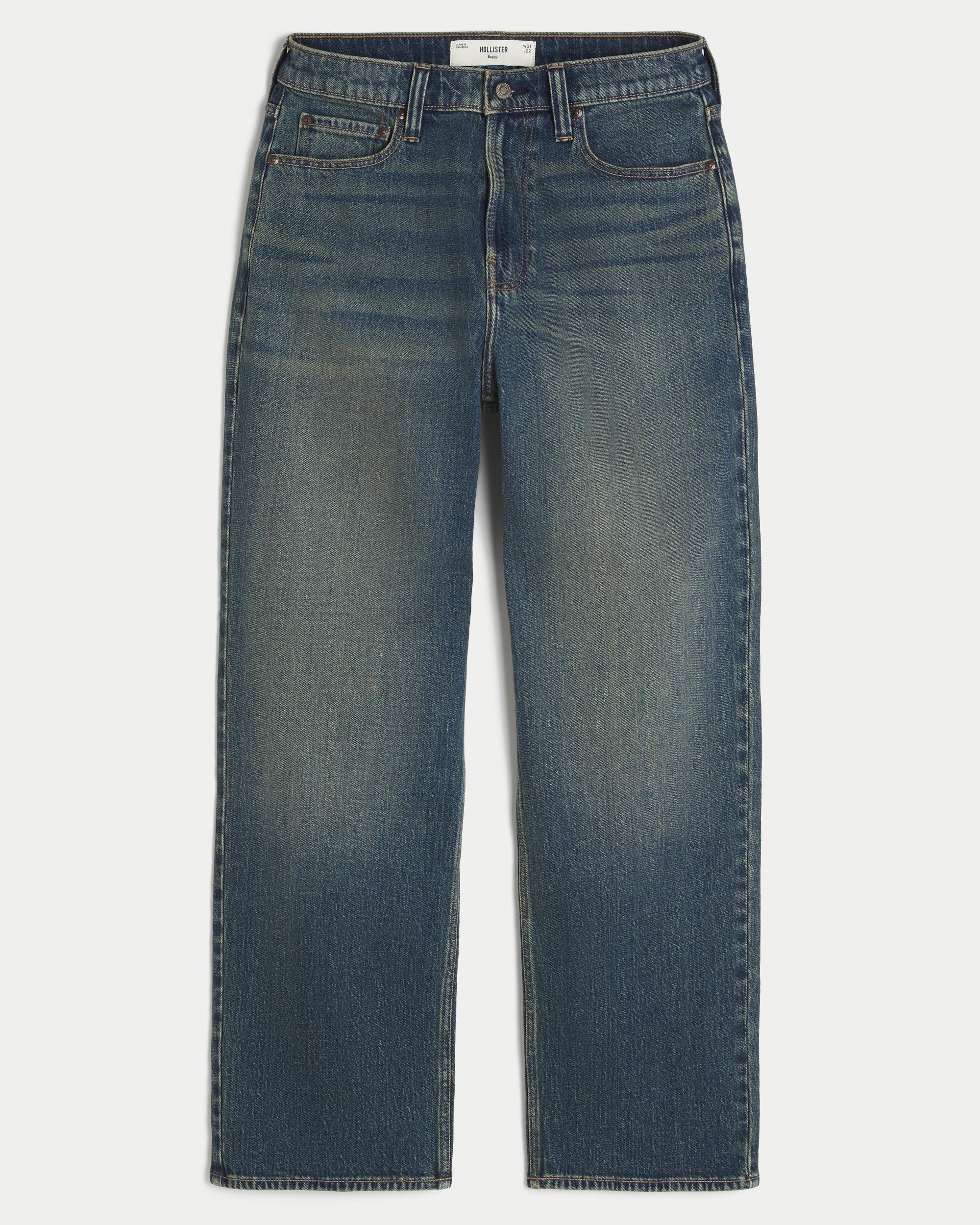 Dark Wash Embroidered Baggy Jeans Product Image