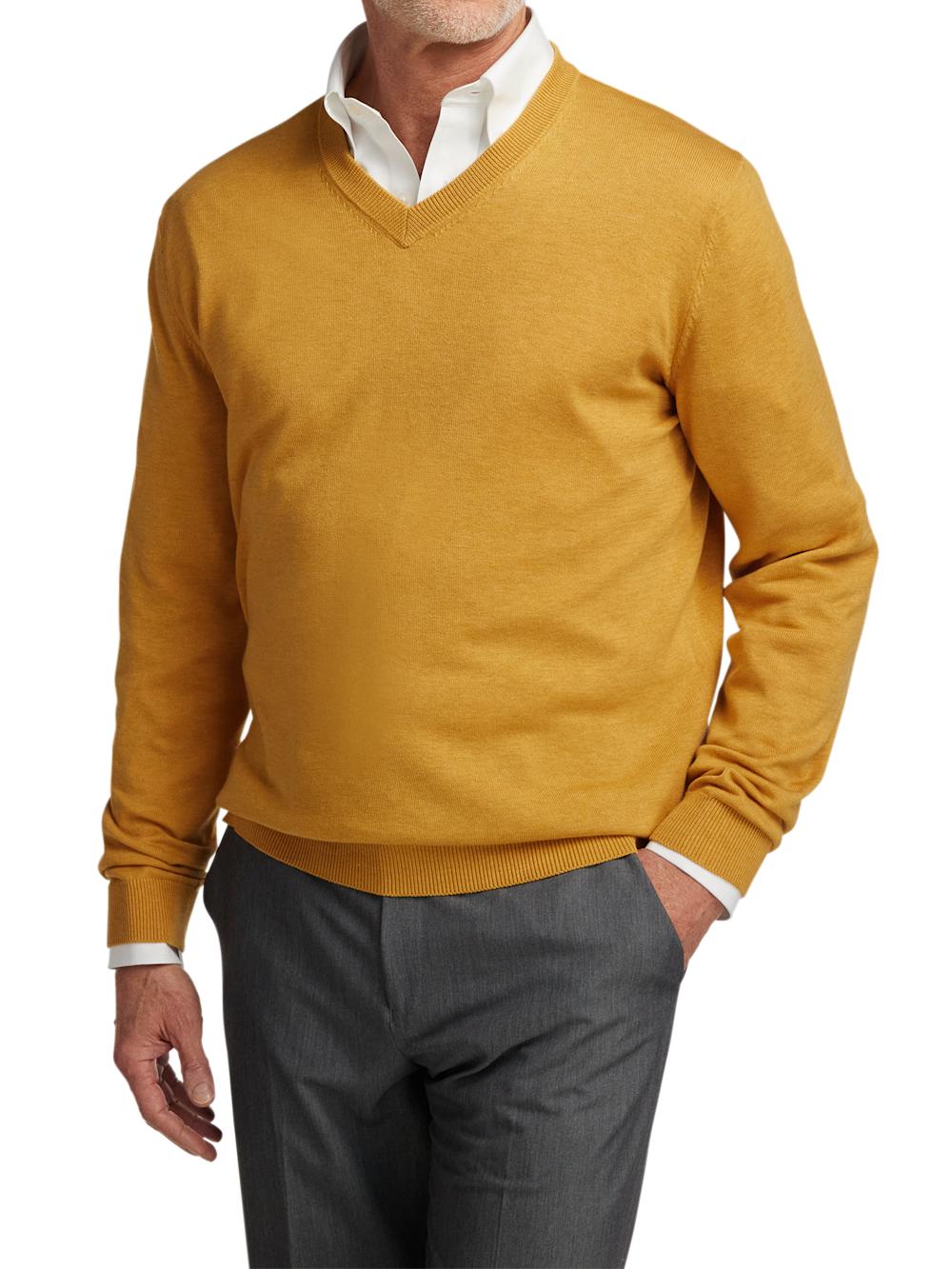 Supima Cotton V-neck Sweater - Mustard Product Image