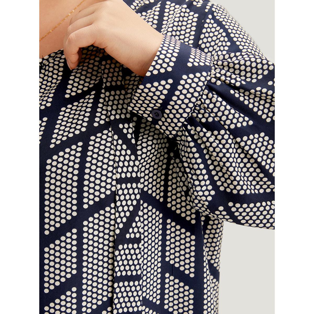 Plus Size Indigo Polka Dot Knot Neck Blouse Women Office Long Sleeve Tie Neck Work Blouses BloomChic 22-24/3X Product Image