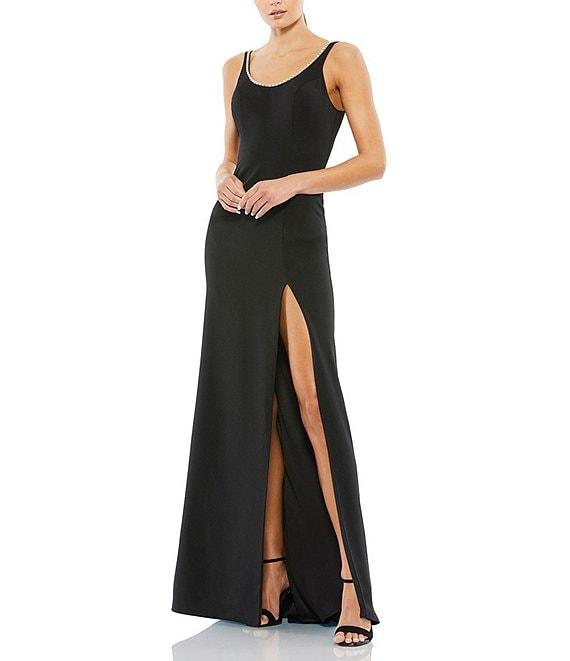 Mac Duggal Sleeveless Beaded Scoop Neck Thigh High Slit Column Gown Product Image