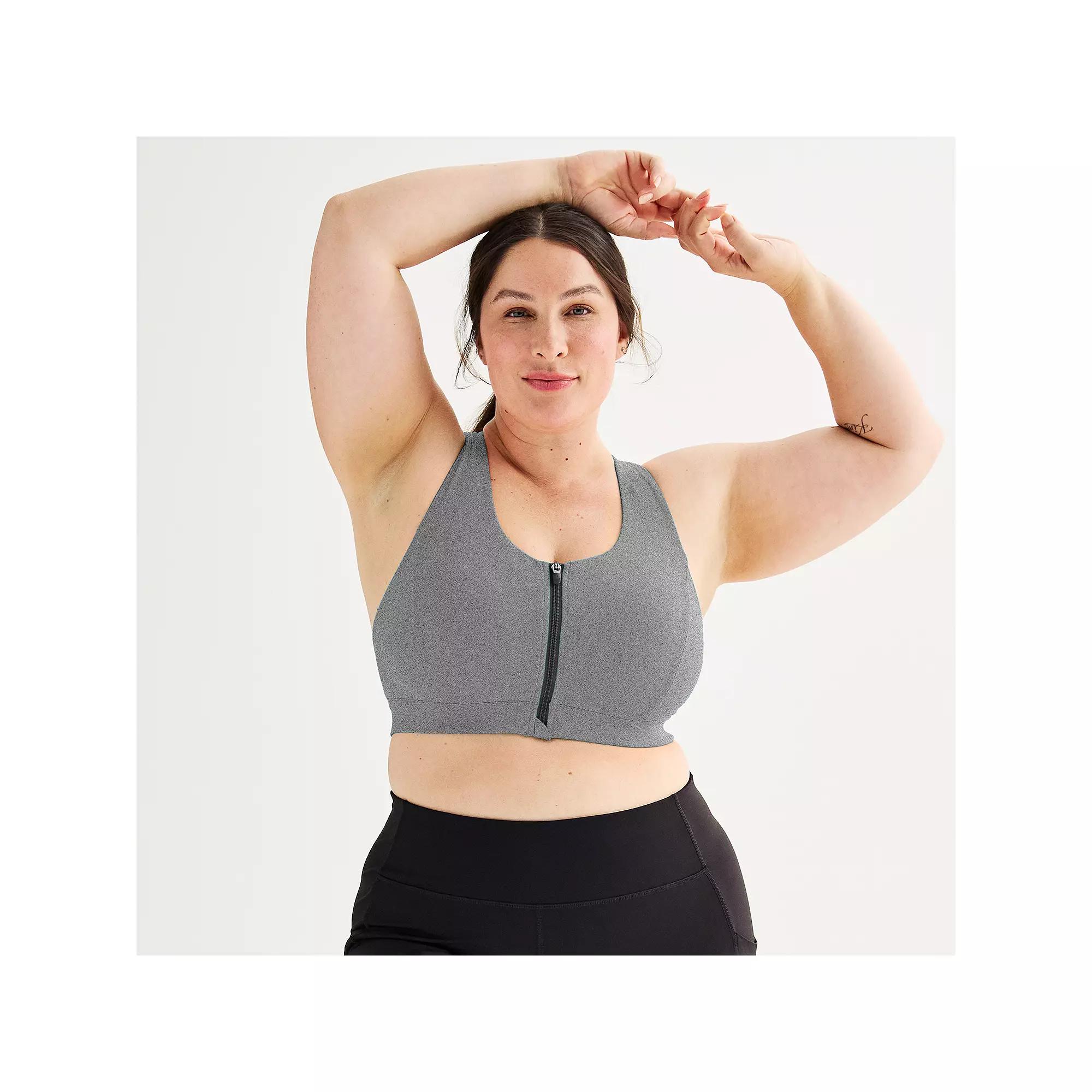 Plus Size Tek Gear® Ultrastretch Medium Support Zip Front Sports Bra, Women's, Size: 2XL, Grey Product Image