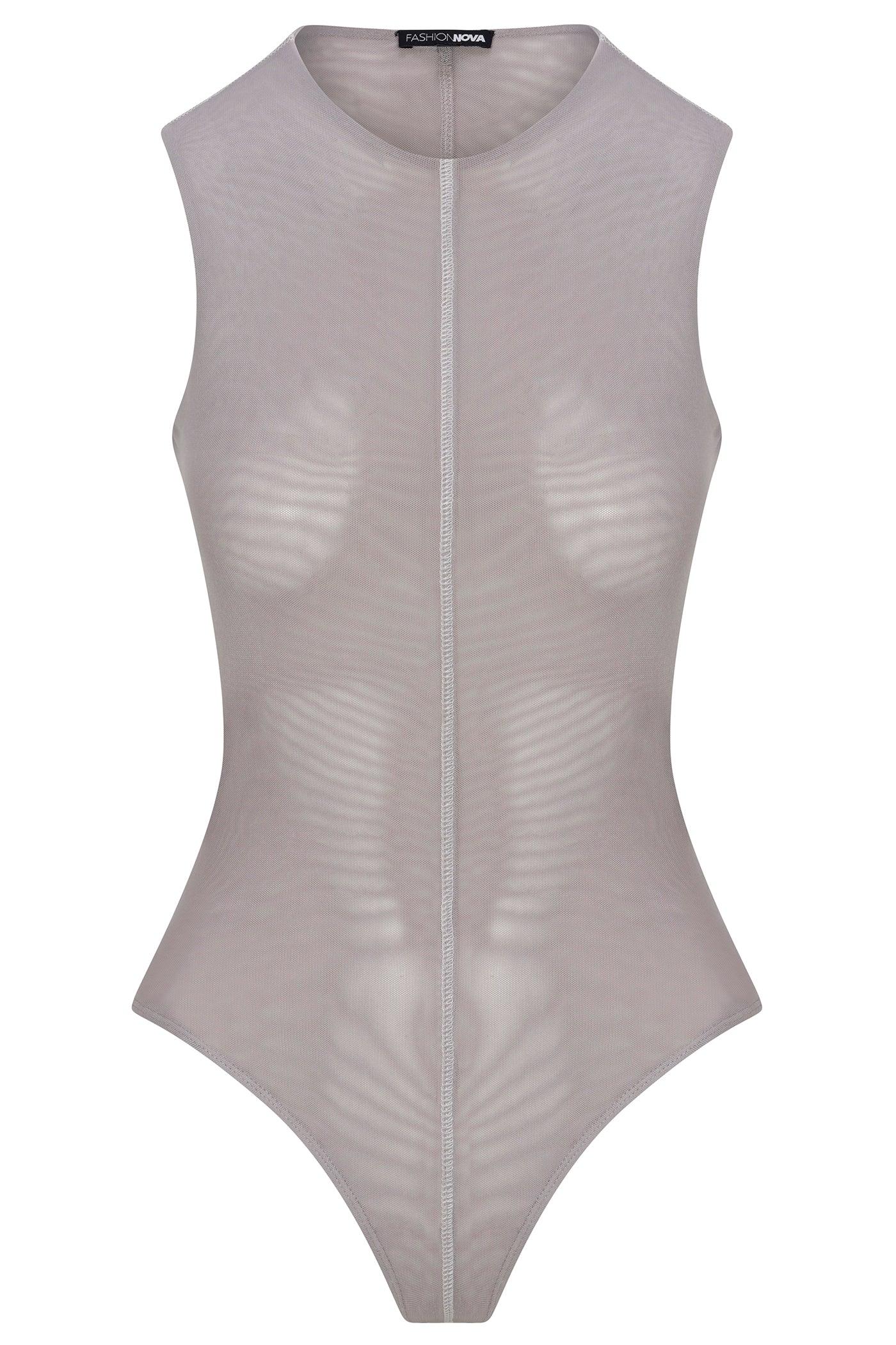 Power Mesh Open Back Bodysuit - Grey Female Product Image