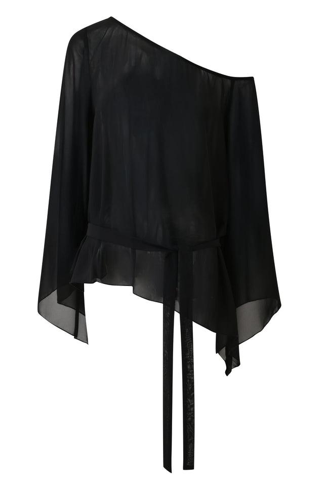 MALINA LONG SLEEVE PONCHO TOP - BLACK Product Image