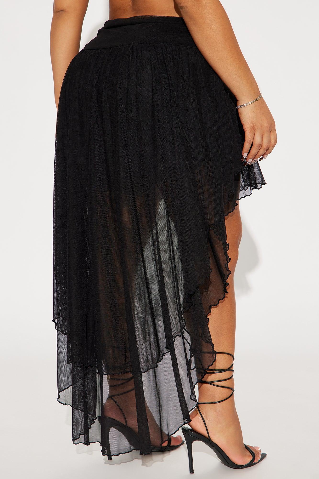 Summer Romance High Low Mesh Midi Skirt - Black Product Image