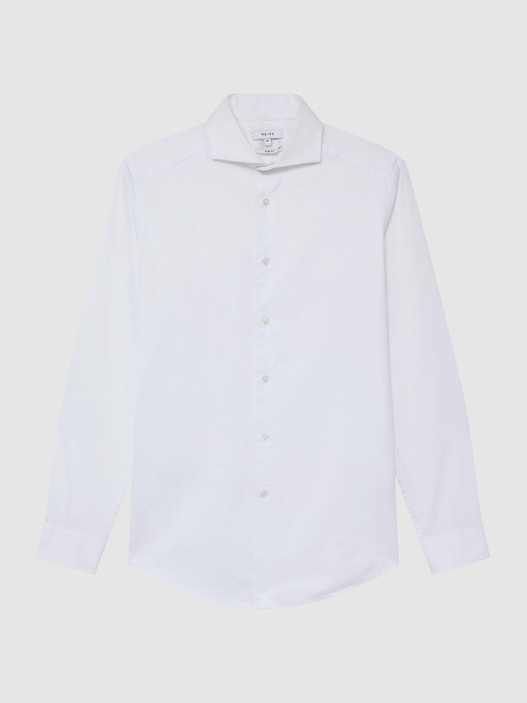 Slim Fit Two-Fold Cotton Shirt in White Product Image