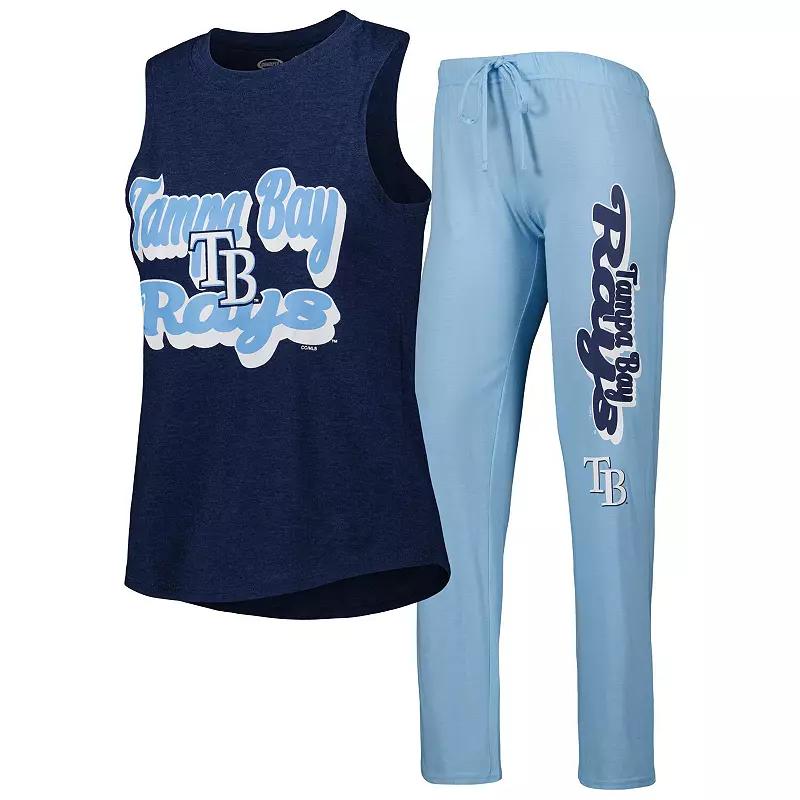 Women's Concepts Sport Light Blue/Navy Tampa Bay Rays Wordmark Meter Muscle Tank Top & Pants Sleep Set,  Product Image