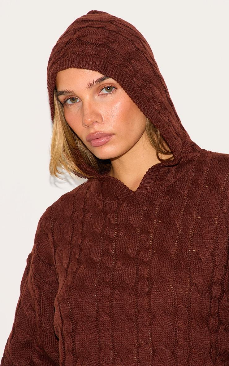 Chocolate Cable Knit Oversized Hoodie Product Image
