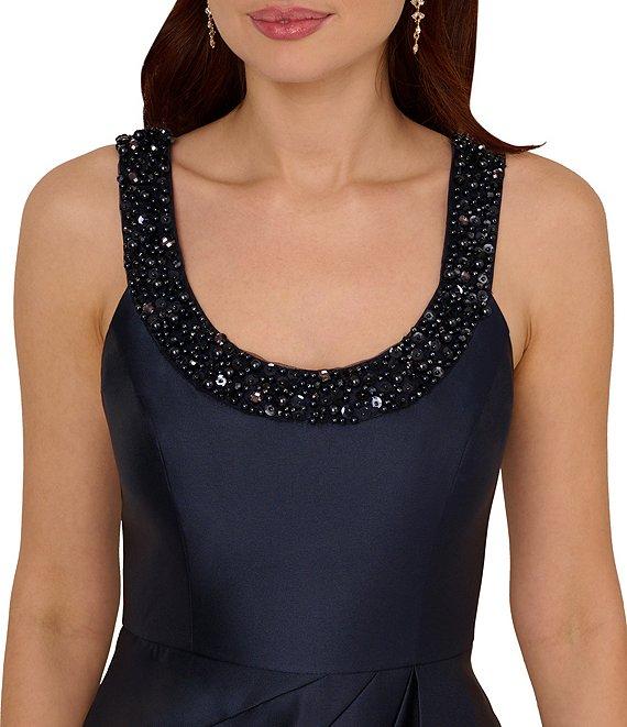 Adrianna Papell Beaded Neck Side Drape Mikado Gown Product Image