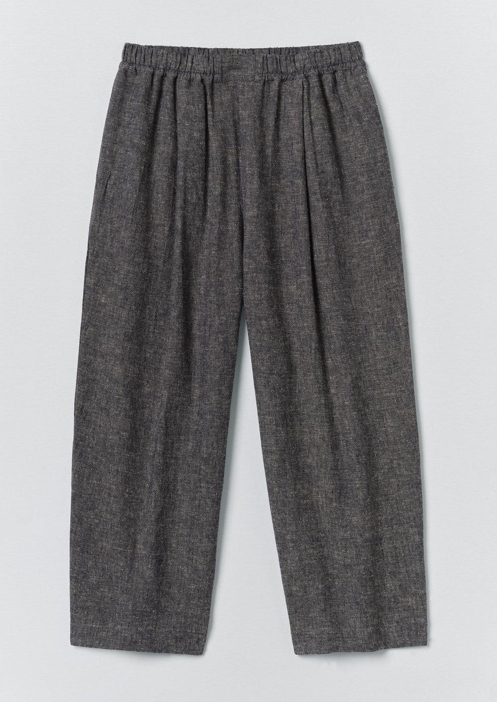 Pleated Linen Cotton Twill Pants | Navy/Ecru Product Image