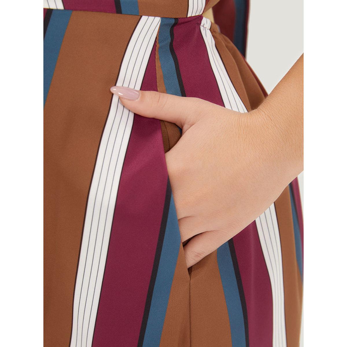 Plus Size Striped Bowknot Cut Out Split Hem Gathered Cami Dress Multicolor Women Elegant Knotted Spaghetti Strap Sleeveless Curvy Midi Dress BloomChic 30/6X Product Image