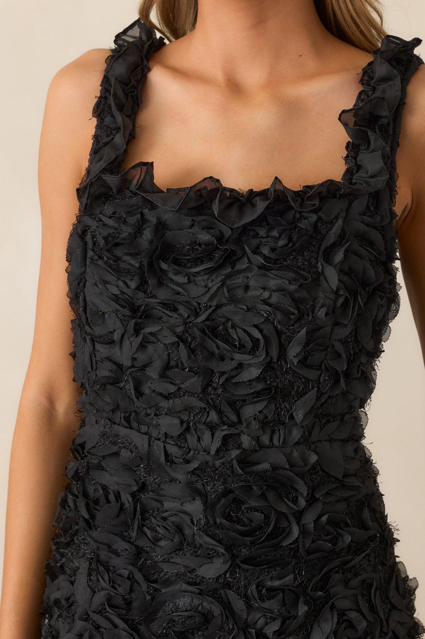Something Good Black Floral Applique Maxi Dress Product Image