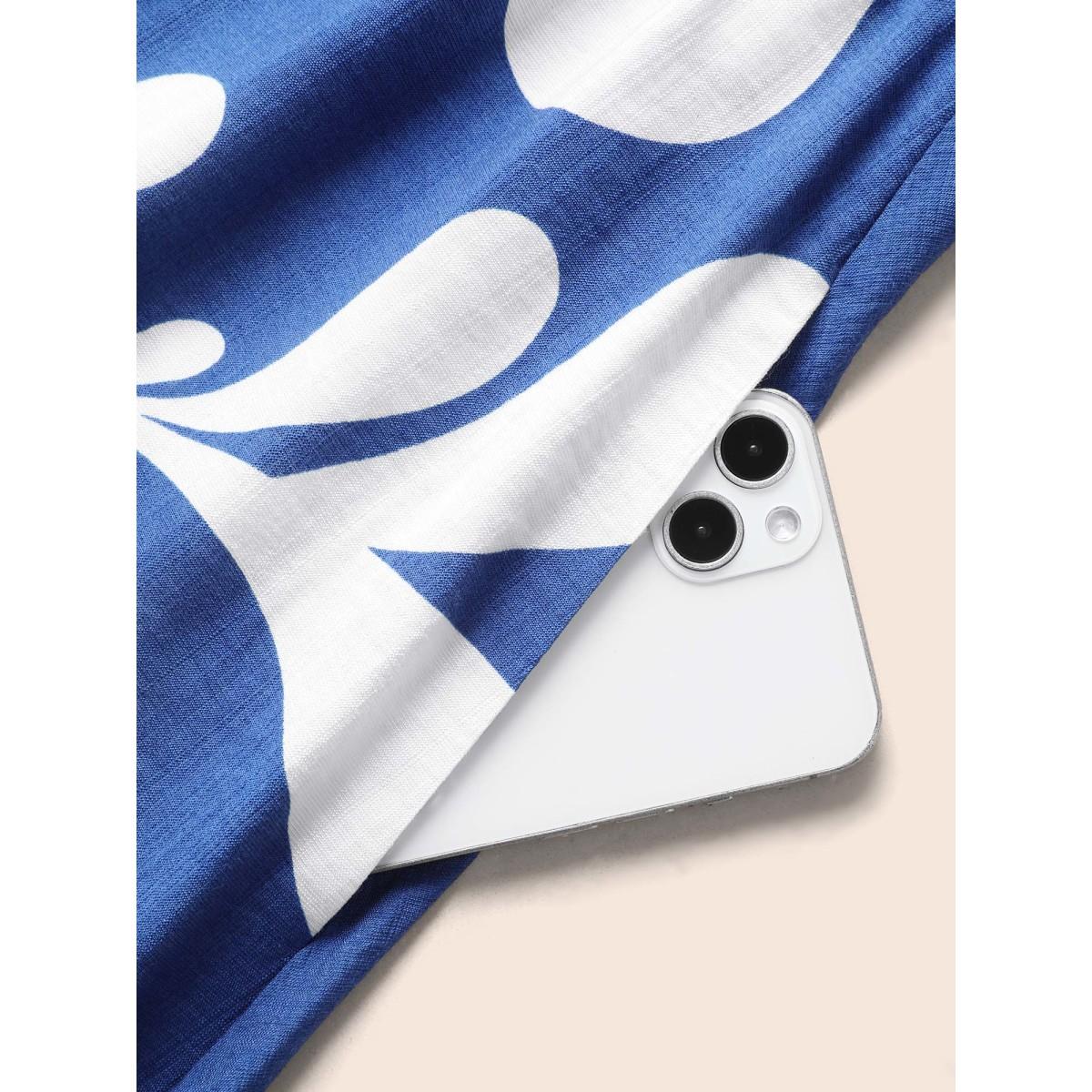 Plus Size Silhouette Floral Print Drawstring Midi Dress Mediumblue Women Elegant Gathered Heart neckline Sleeveless Curvy BloomChic 14-16/1X Product Image