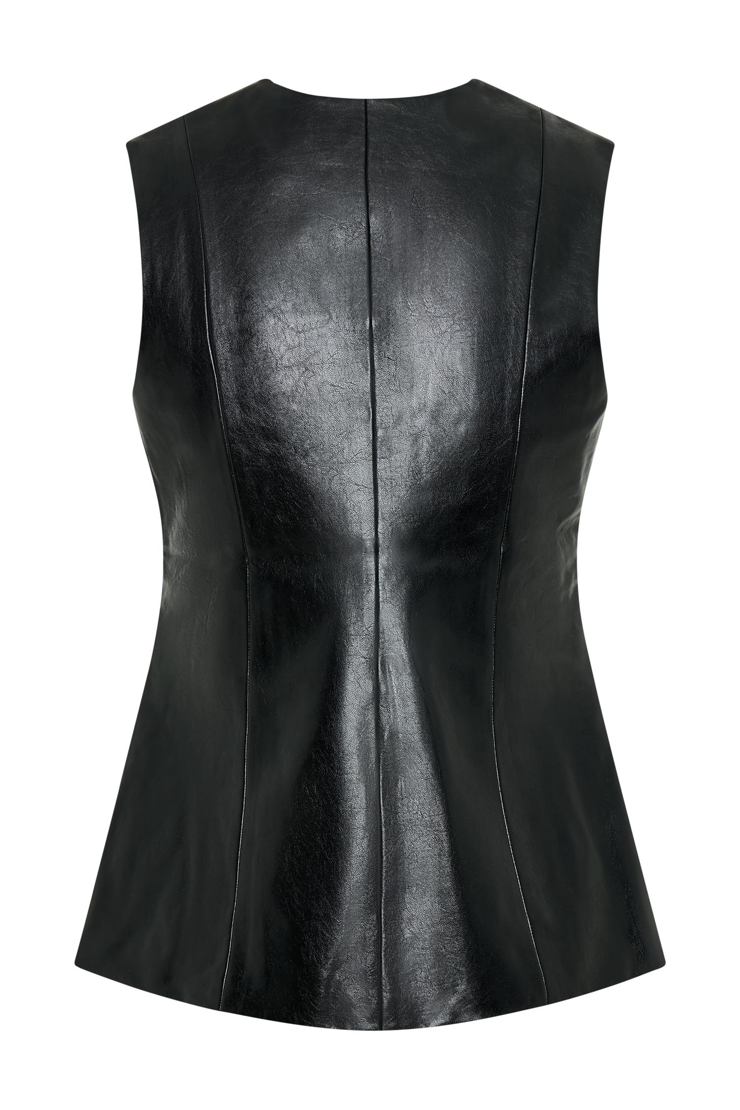 Coralia Faux Leather Sleeveless Vest - Black Product Image