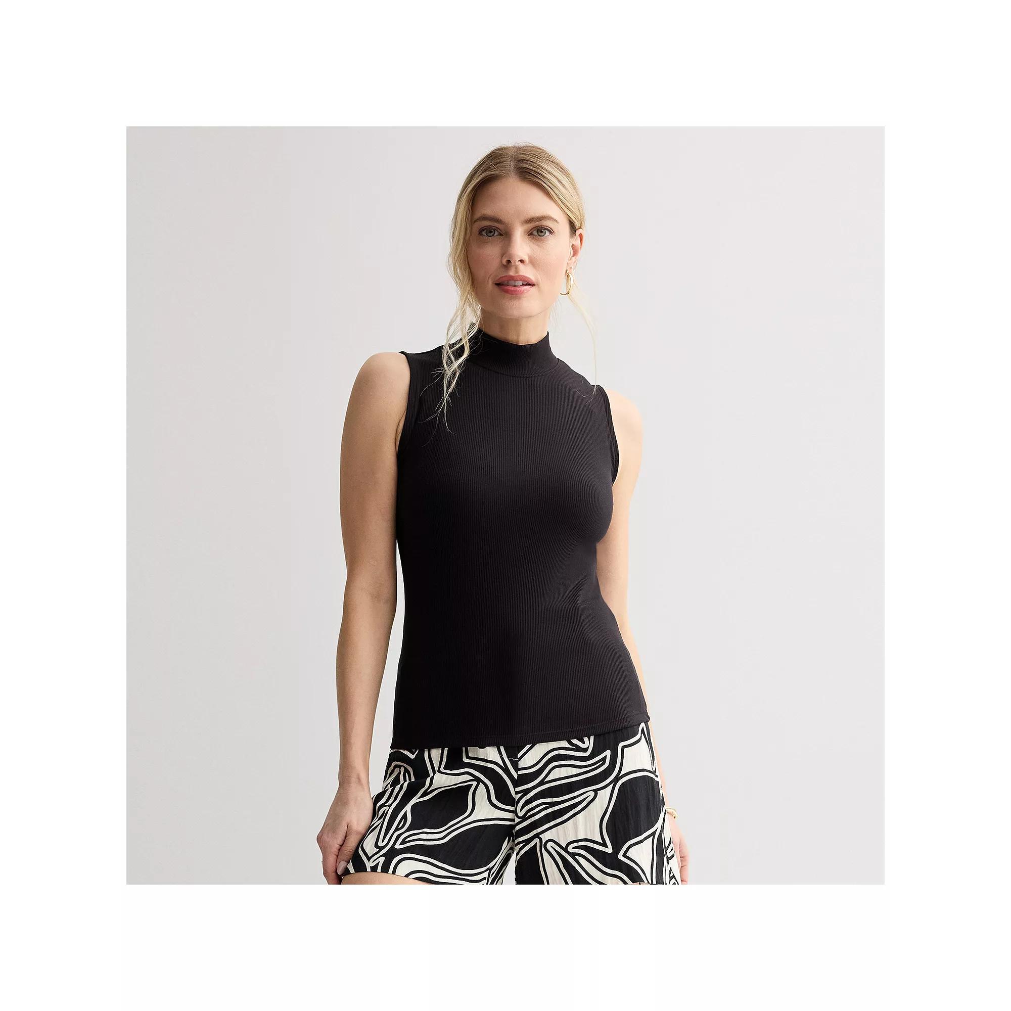 Women's Nine West Fitted Rib Mock Neck Shell, Size: XS, White Knight Product Image