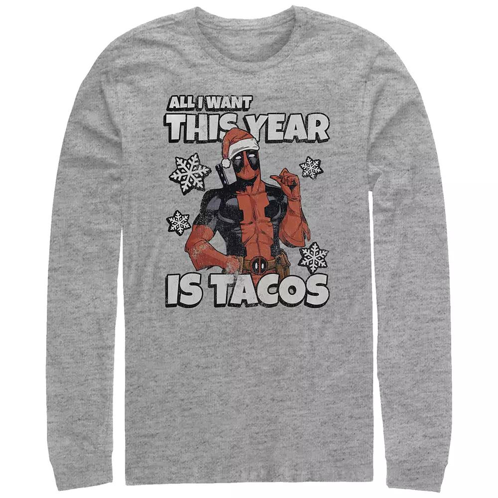 Big & Tall Marvel Deadpool All I Want This Year Is Tacos Xmas Long Sleeve Graphic Tee, Men's,  Product Image
