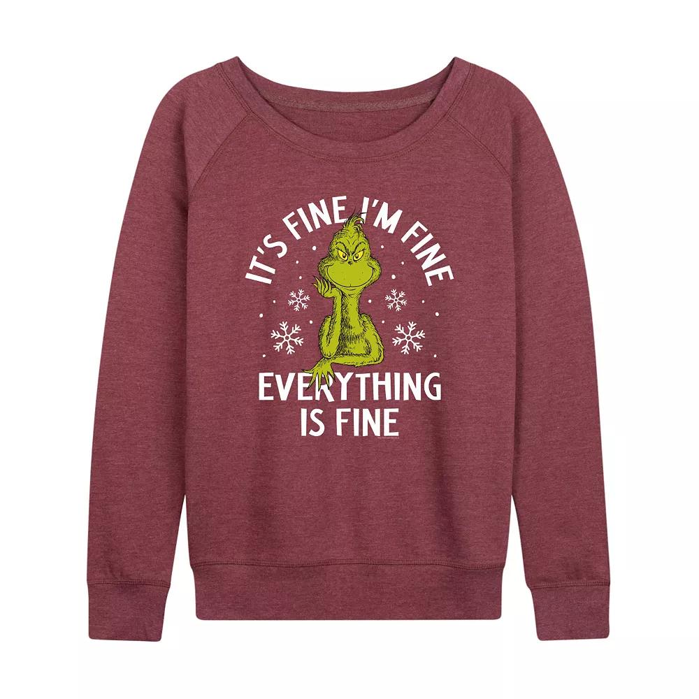 Women's Dr. Seuss Grinch It's Fine I'm Fine French Terry Long Sleeve Tee,  Product Image