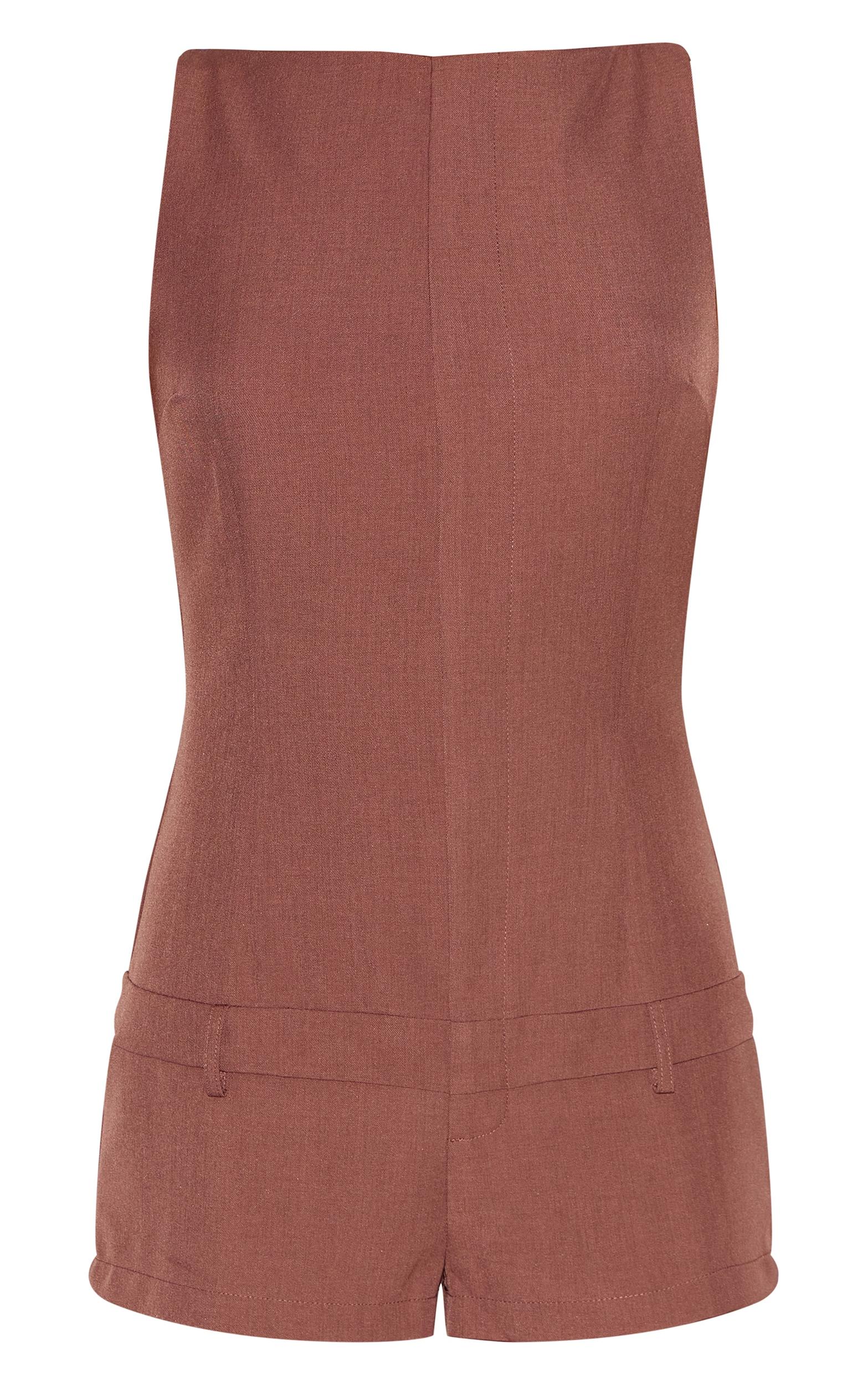 Petite Mocha Tailored Boat Neck Romper Product Image