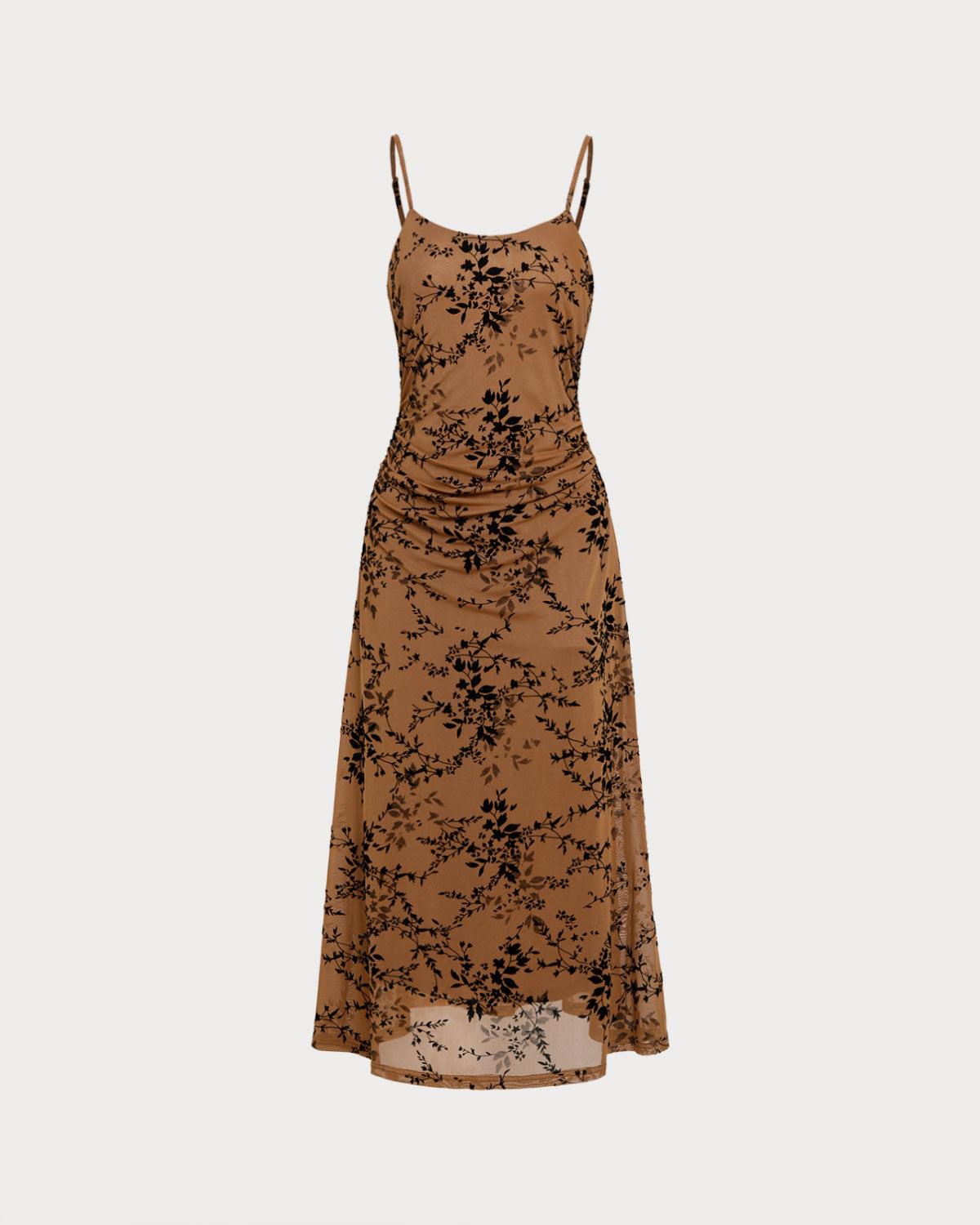 Brown Floral Two-piece Midi Dress Product Image