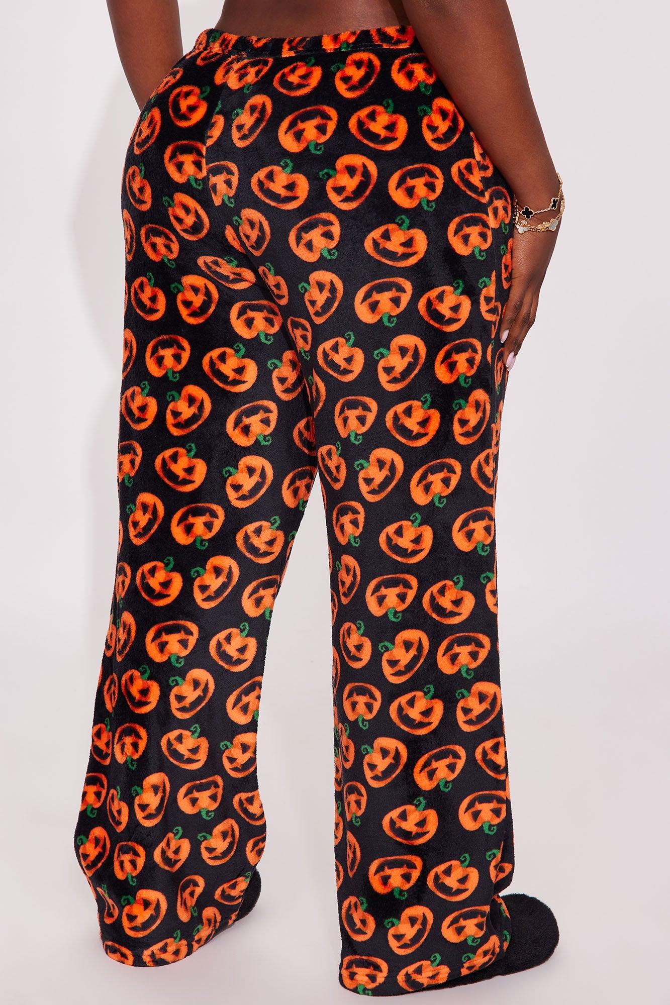 Spooky Pumpkin Plush Halloween PJ Pants I - Black/Orange Female Product Image
