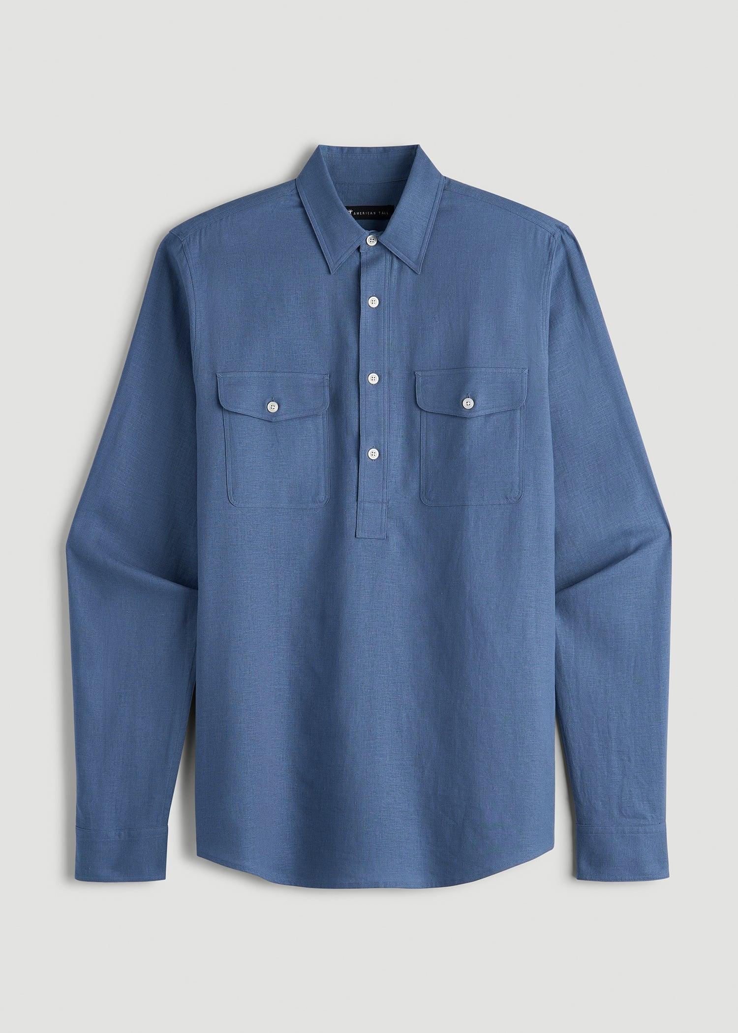 Linen Popover Shirt for Tall Men in Deep Cobalt Male Product Image