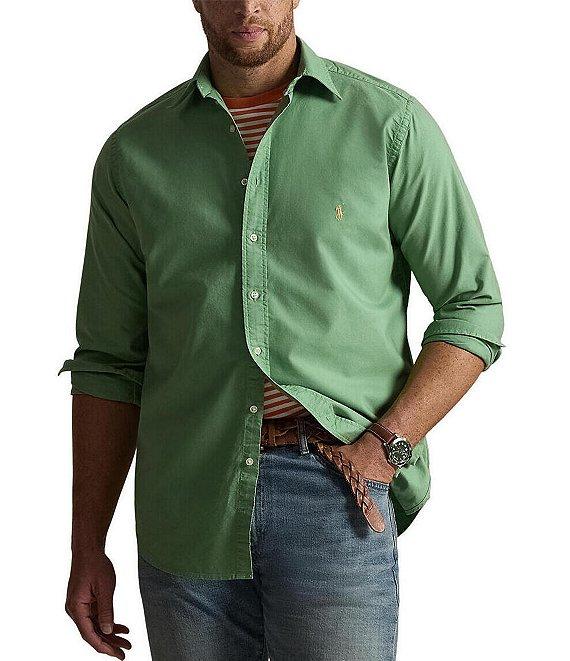 Polo Ralph Lauren Big & Tall Solid Garment-Dye Oxford Long Sleeve Woven Shirt Product Image