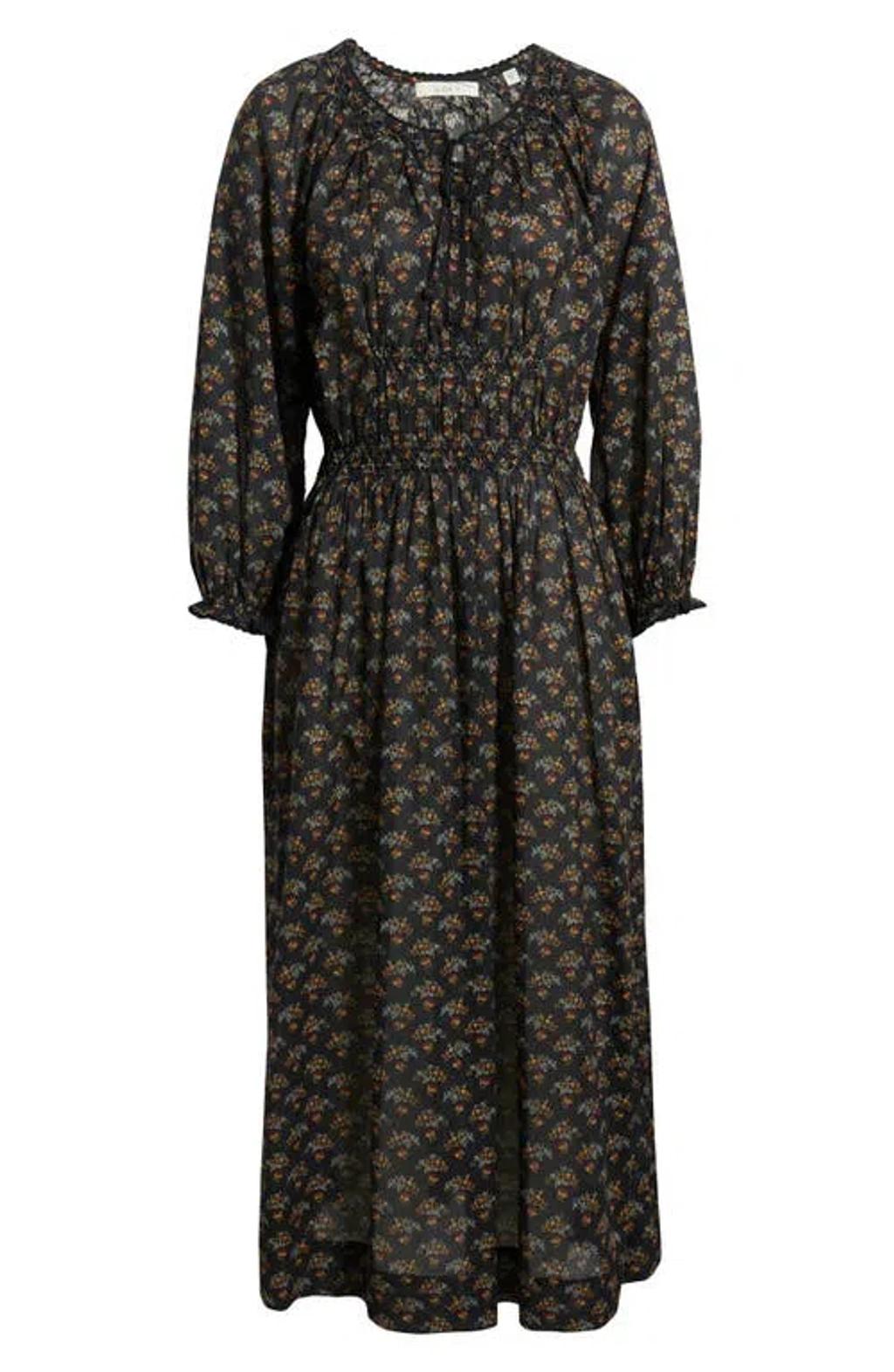 DOEN Delfina Shirred Floral-print Organic Cotton-voile Midi Dress In Multi Product Image