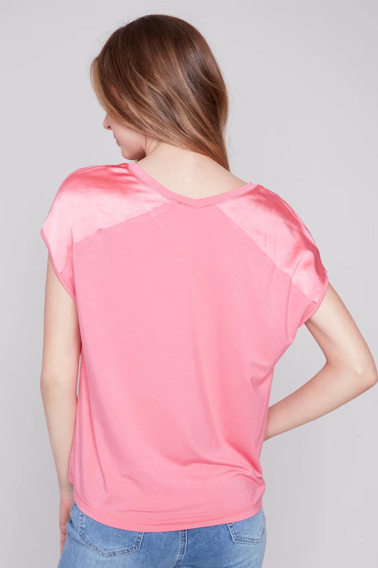 Short sleeve tin and jersey knit top Product Image