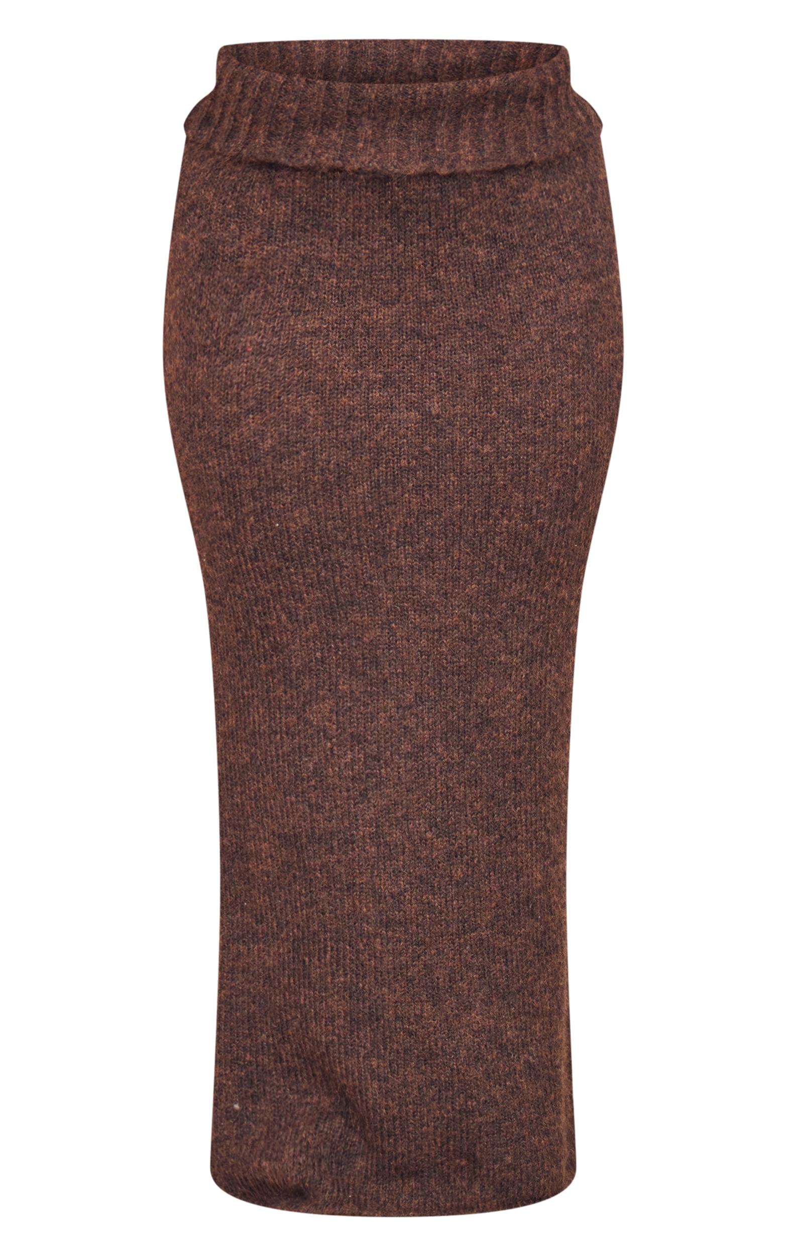 Plus Chocolate Marl Knit Foldover Maxi Skirt Product Image
