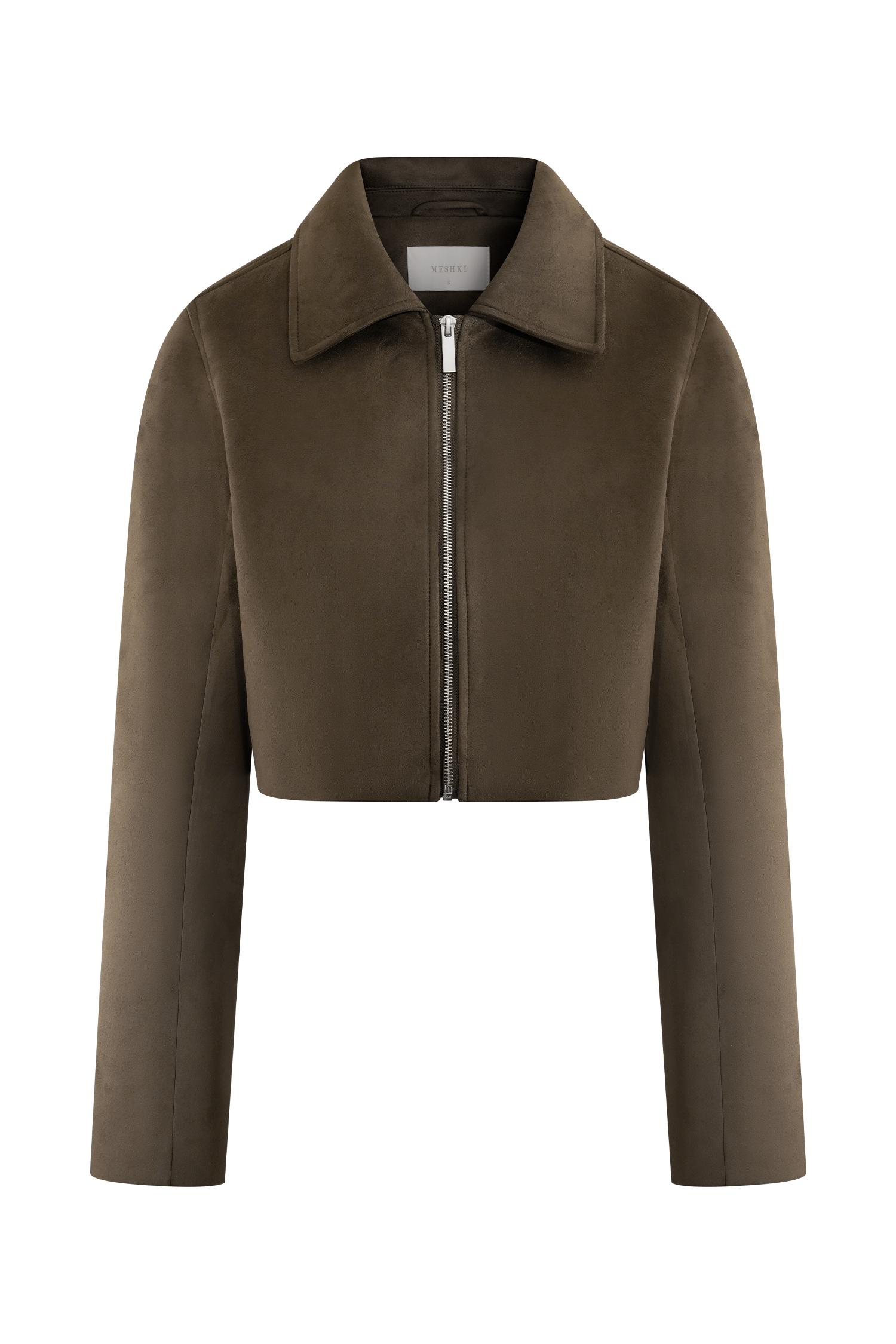 Hayes Faux Suede Collared Jacket - Chocolate Product Image