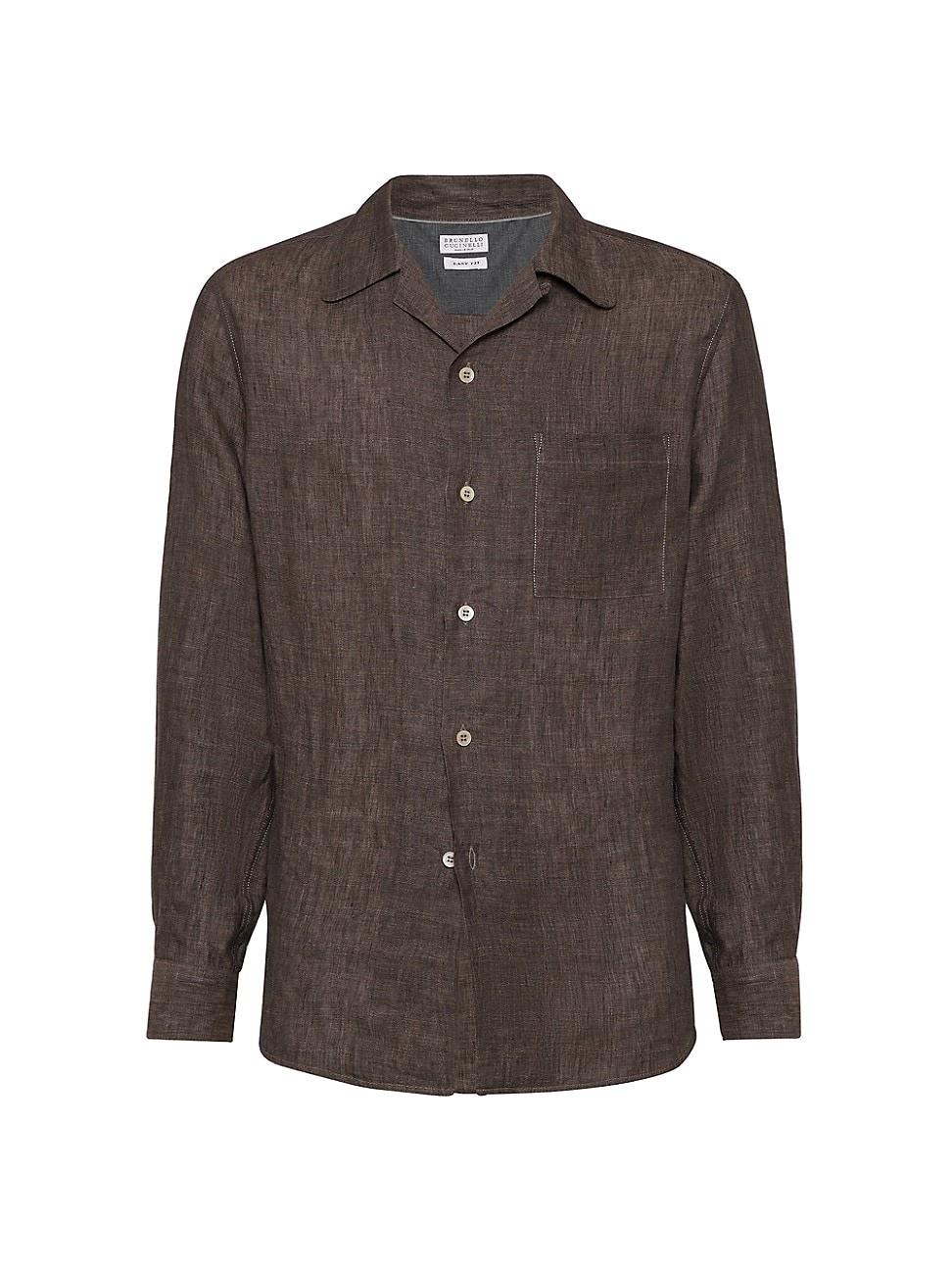 Mens Linen Easy Fit Shirt with Camp Collar and Chest Pocket Product Image