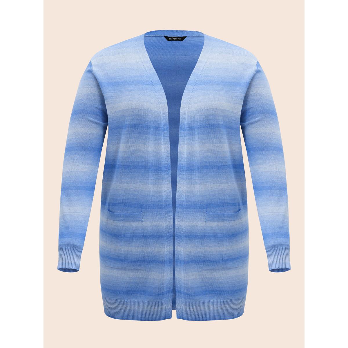 Plus Size Heather Ombre Kimono Collar Pocket Cardigan LightBlue Women Casual Loose Long Sleeve Everyday Cardigans BloomChic 28/5X Product Image