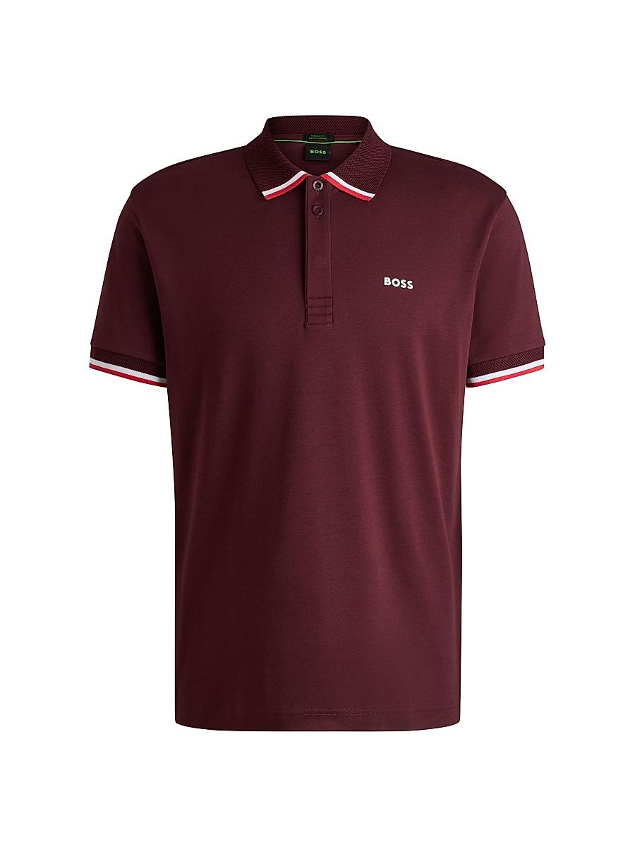 Mens Paddy Knit Polo Shirt in Cotton with Striped Trims Product Image