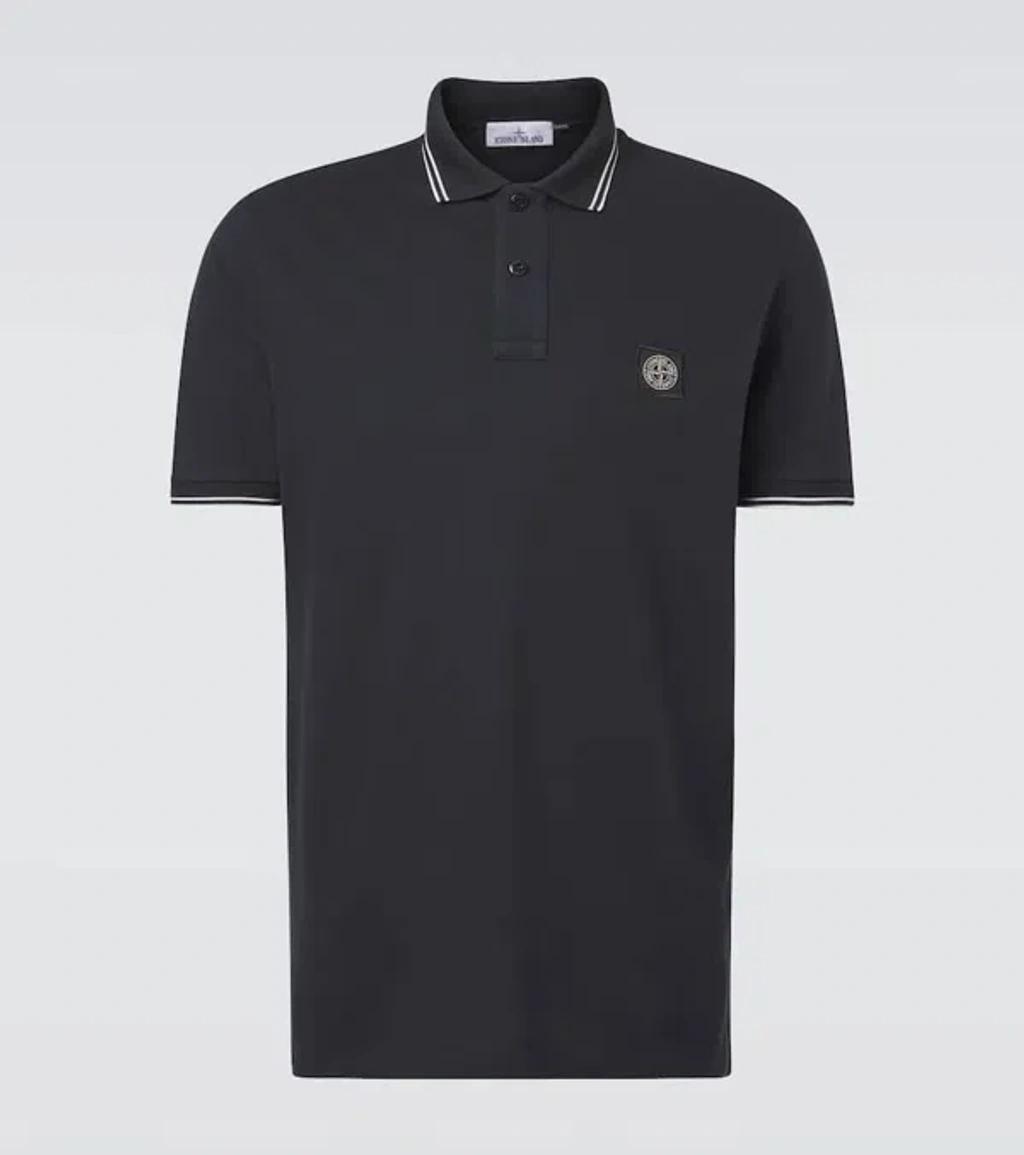 STONE ISLAND Mens Black Brand-patch Regular-fit Stretch-cotton Polo Shirt Xl Product Image