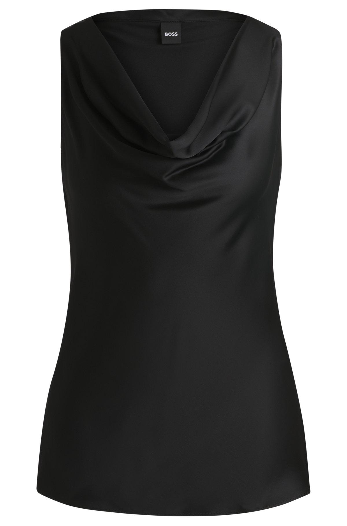 BOSS - Satin relaxed-fit blouse with cowl neckline - Black Product Image
