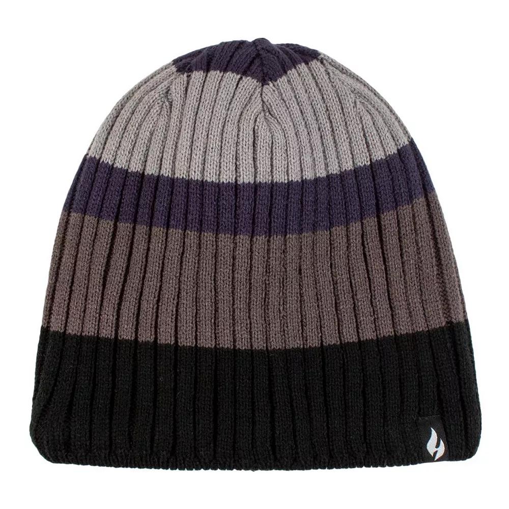 Men's Heat Holders Heatweaver Lined Ribbed Striped Hat, Black Navy Product Image