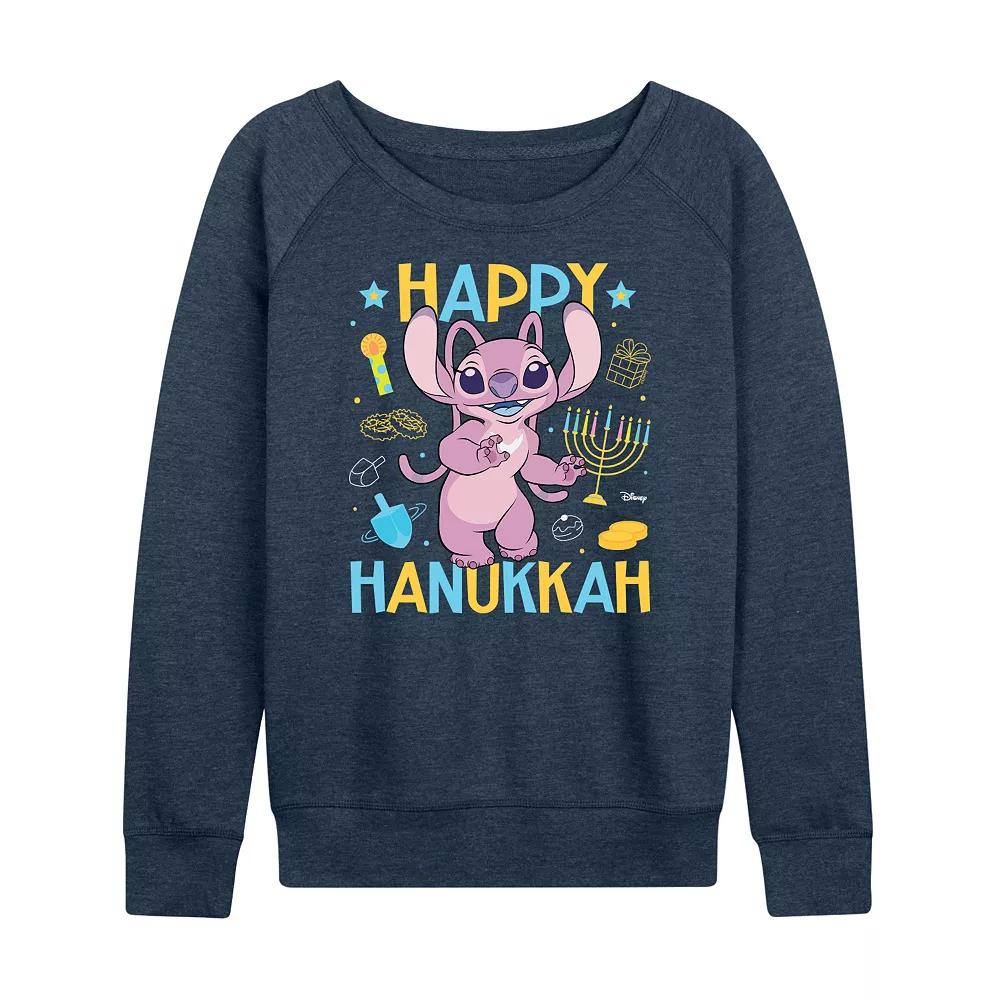 Women's Disney's Lilo & Stitch Happy Hanukkah Angel French Terry Long Sleeve Tee,  Product Image