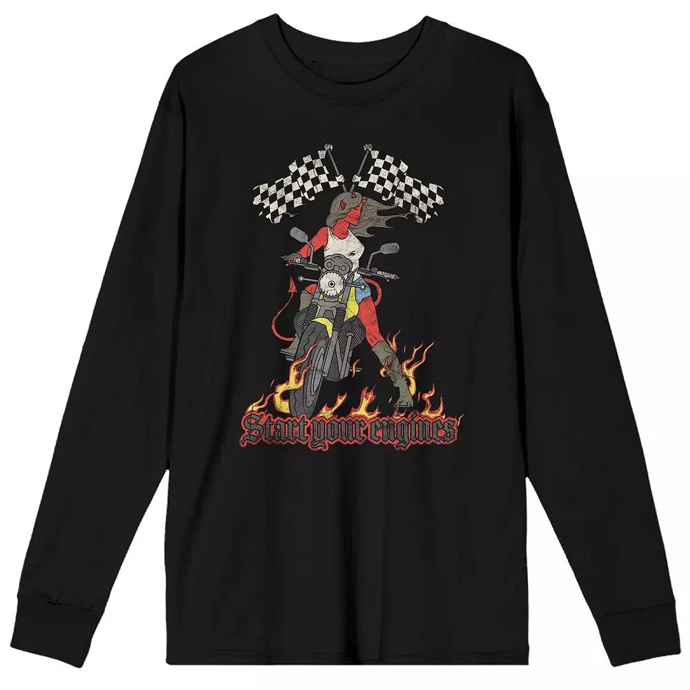 Men's Devil Flame Motorcycycle "Start Your Engines" Vintage Graphic Tee, Size: Small, Black Product Image
