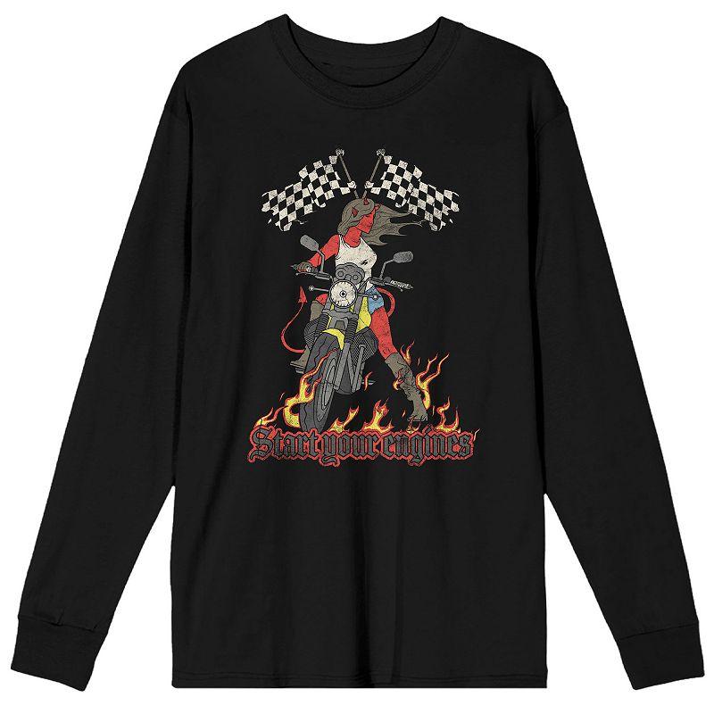 Men's Devil Flame Motorcycycle "Start Your Engines" Vintage Graphic Tee, Size: Small, Black Product Image