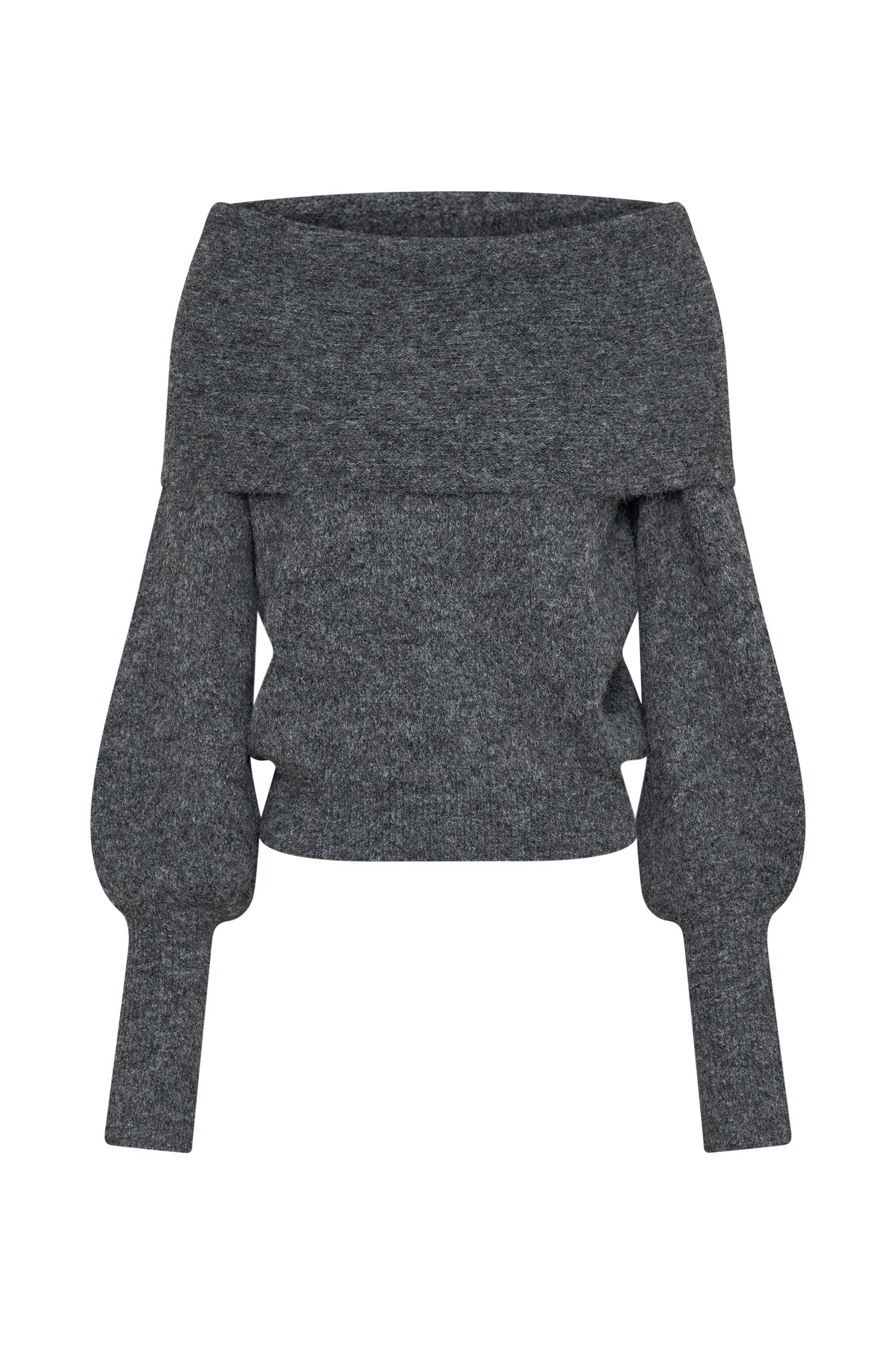 Charlotte Off Shoulder Knit Long Sleeve Top - Charcoal Marle Product Image