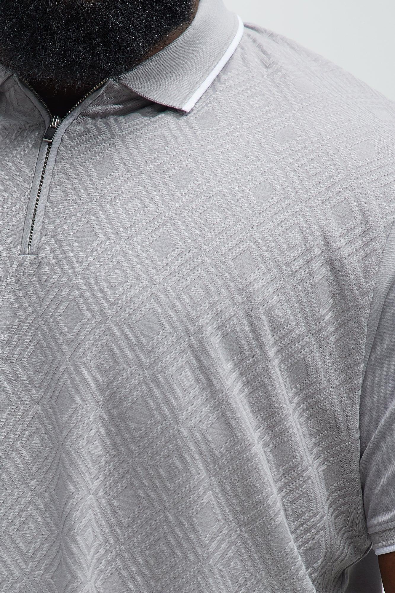 Diamond Textured Quarter Zip Polo - Grey Product Image