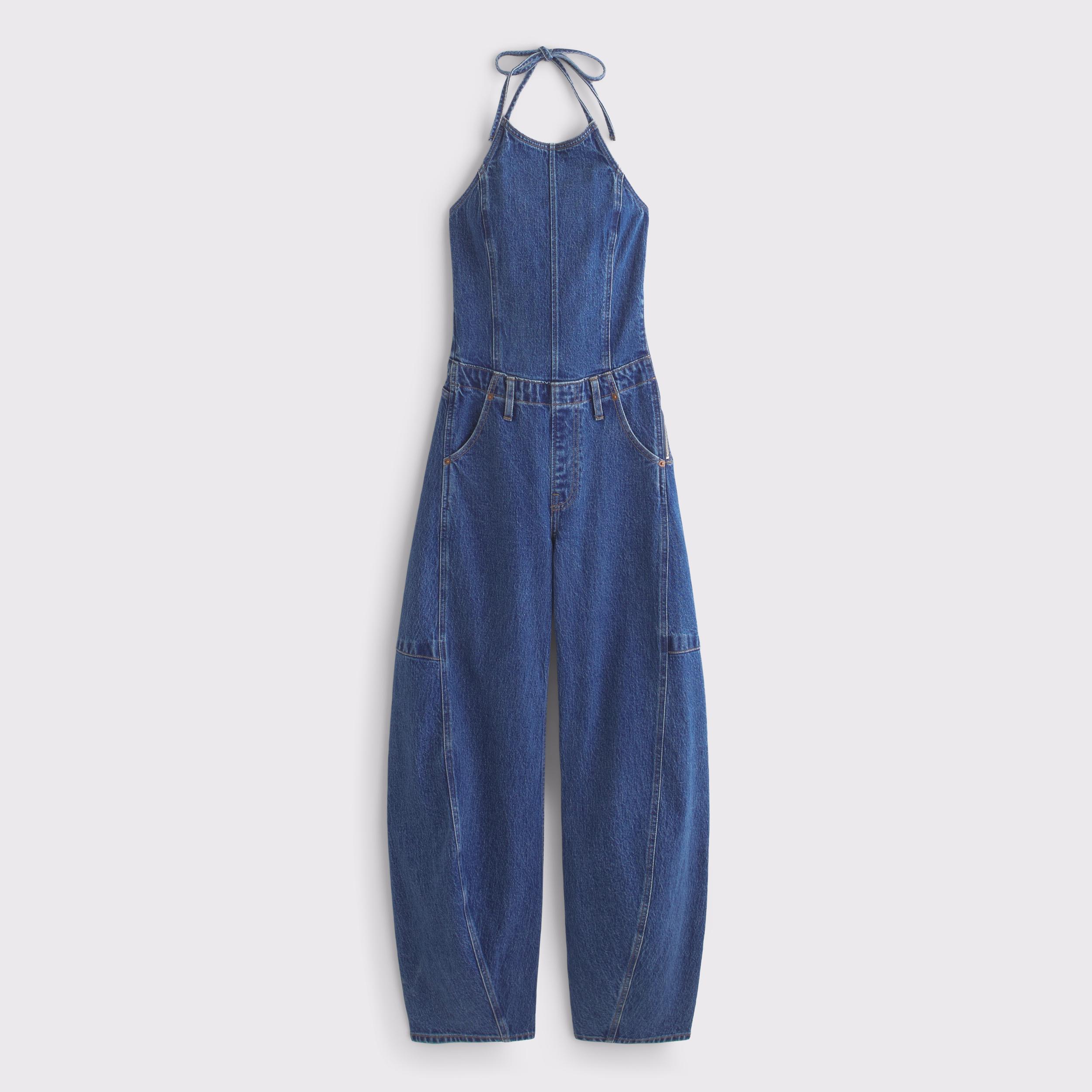 Halter Barrel Denim Jumpsuit Product Image