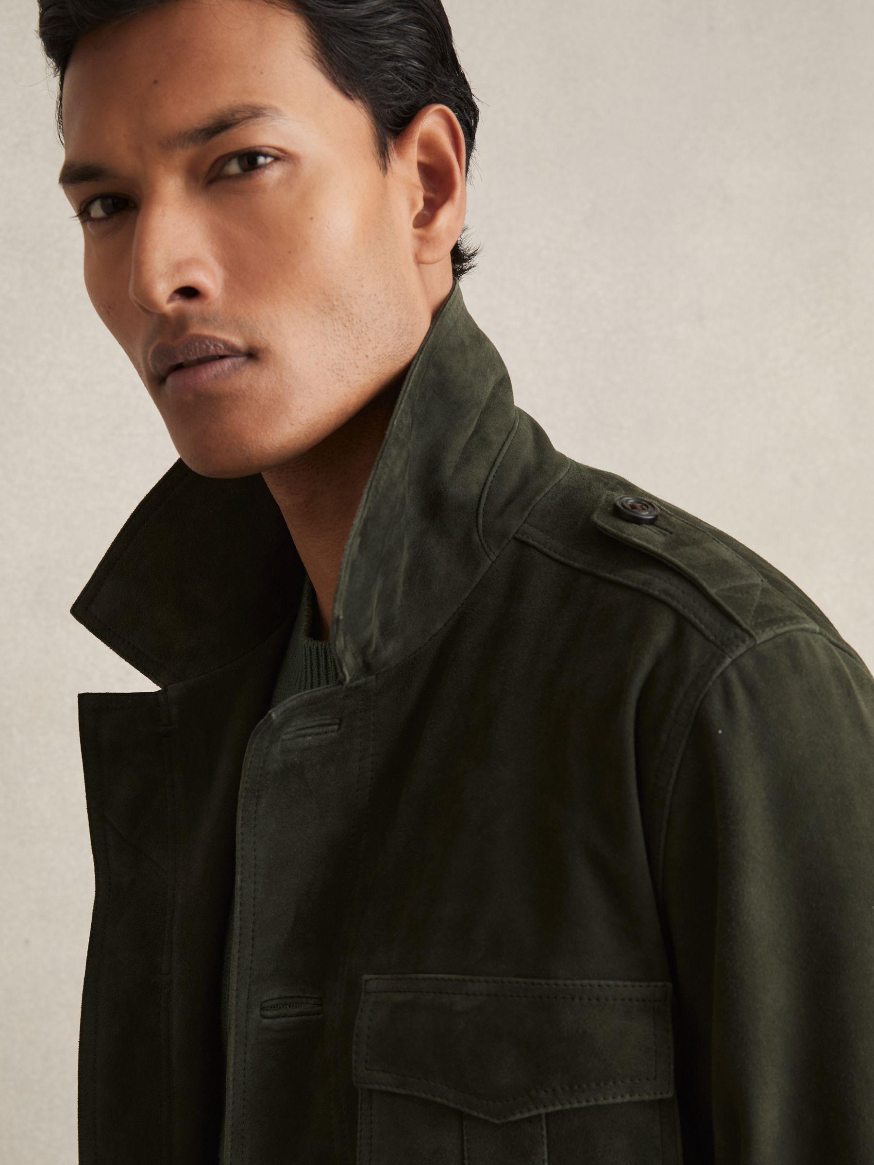 Suede Four Pocket Field Jacket in Dark Forest Green Product Image