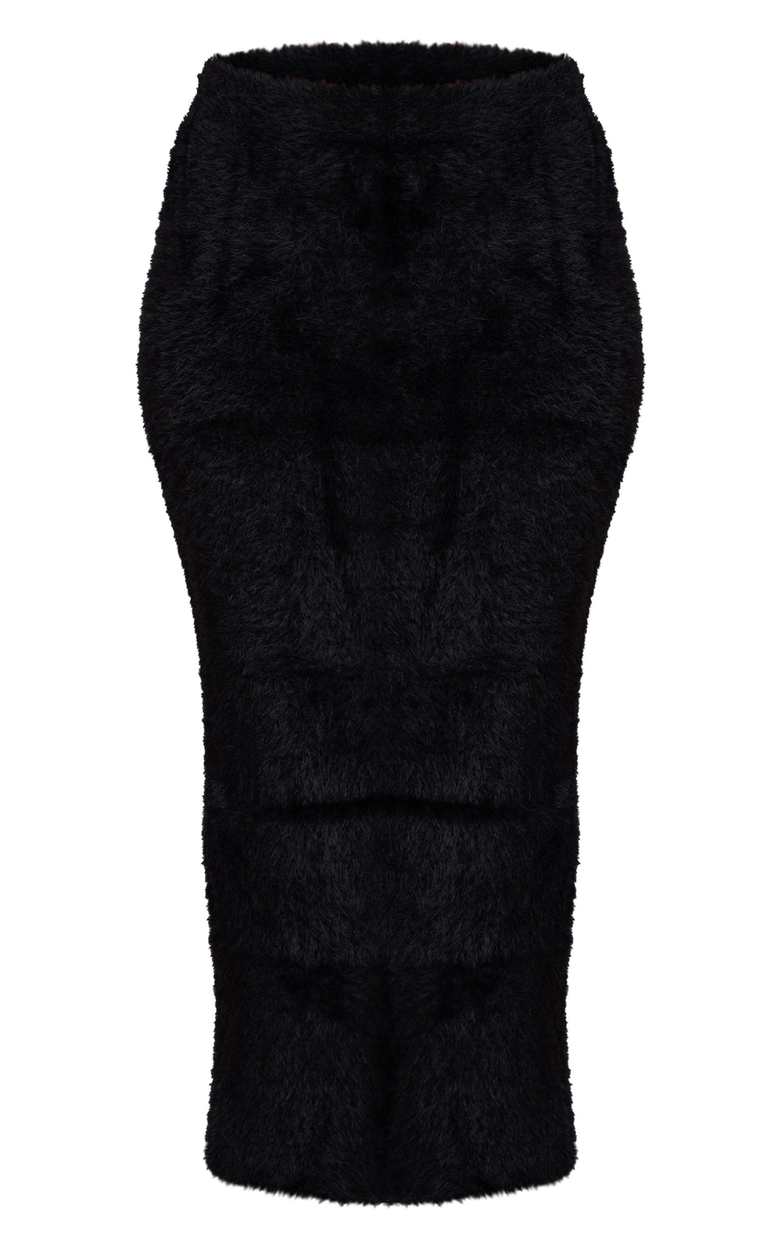 Petite Black Fluffy Knit Low Waist Maxi Skirt Product Image