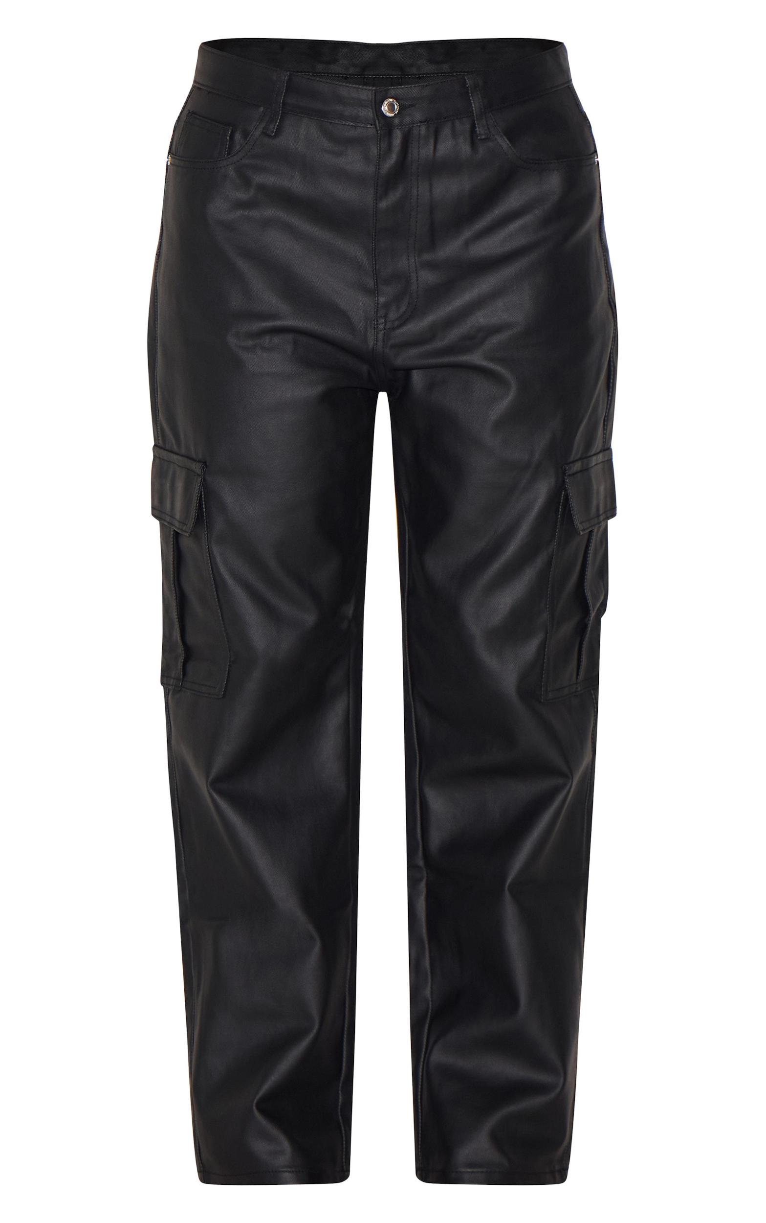 Plus Black Coated Denim Cargo Jeans Product Image