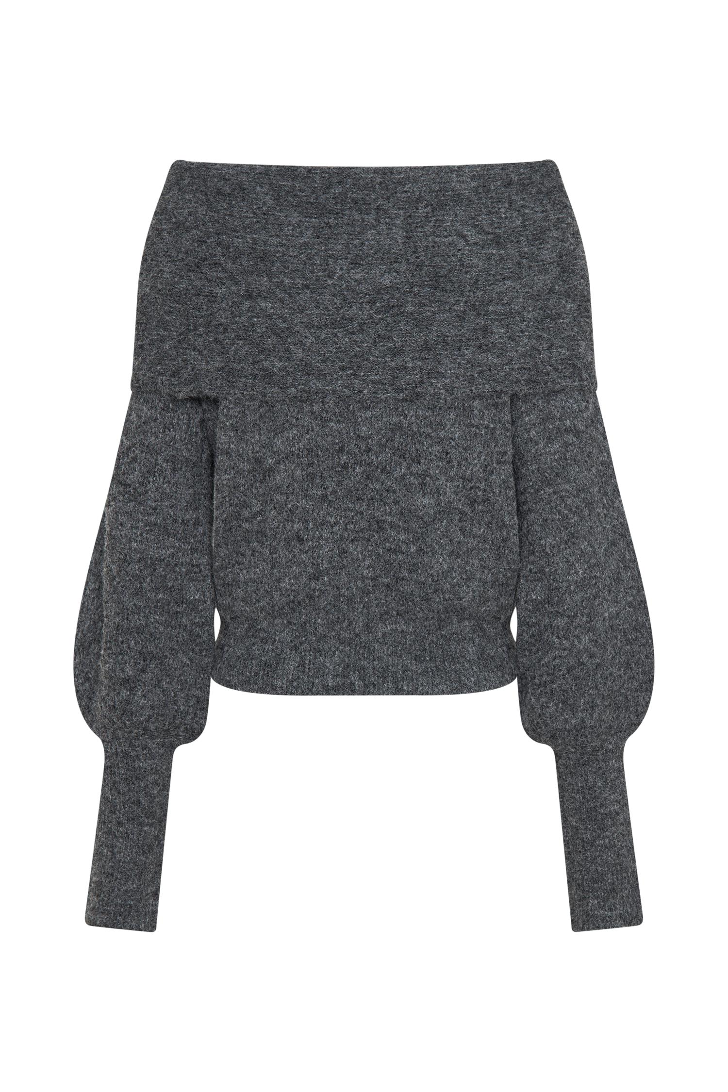 Charlotte Off Shoulder Knit Long Sleeve Top - Charcoal Marle Product Image