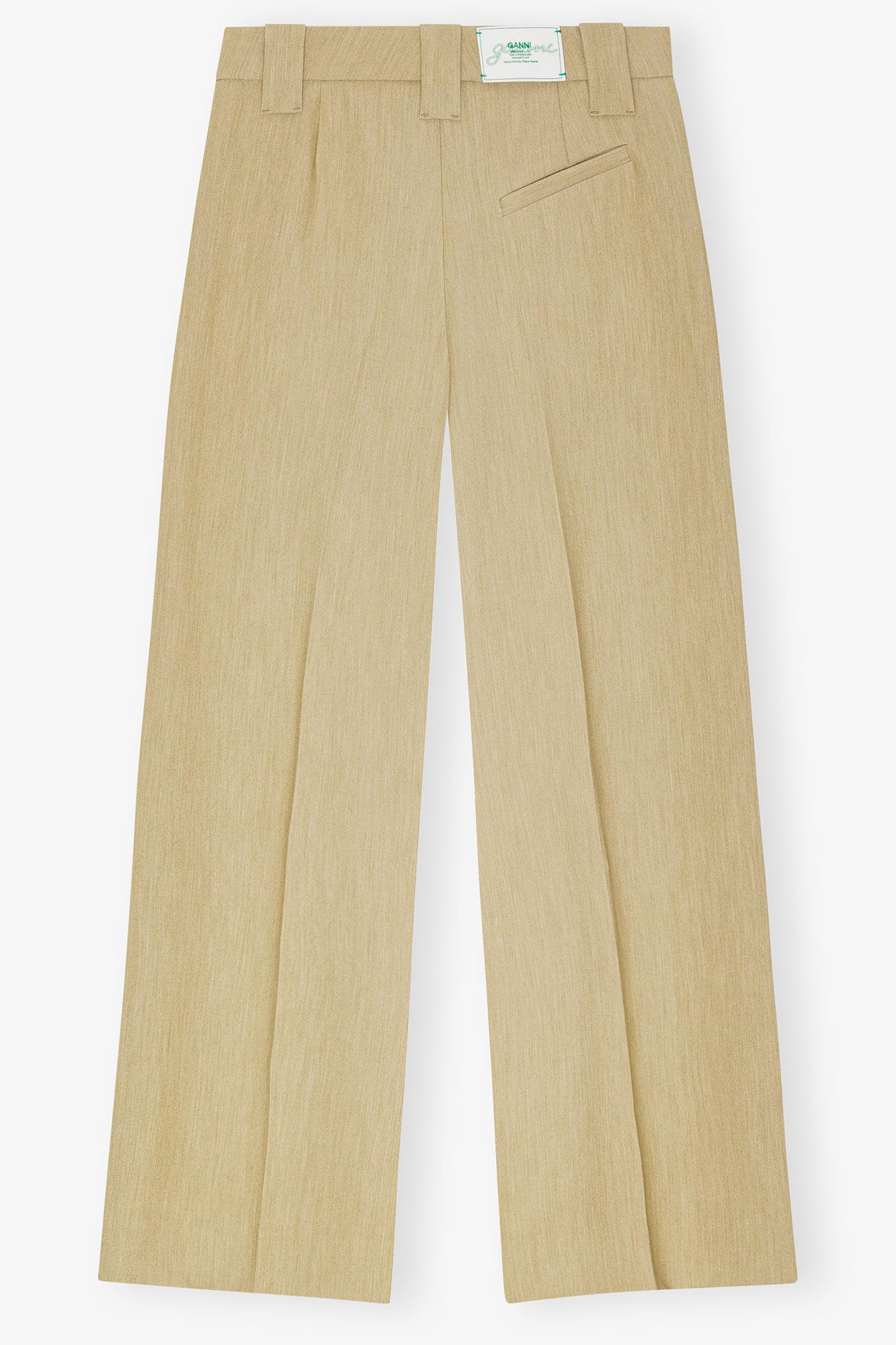 Beige Twill Suiting Mid Waist Pants Product Image