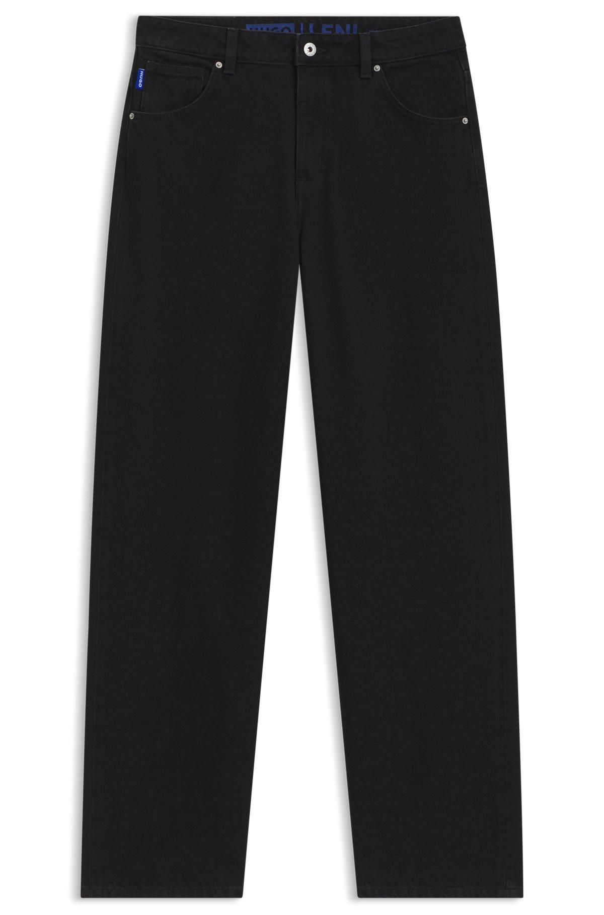 HUGO - Loose-fit jeans in black stretch denim - Black Product Image
